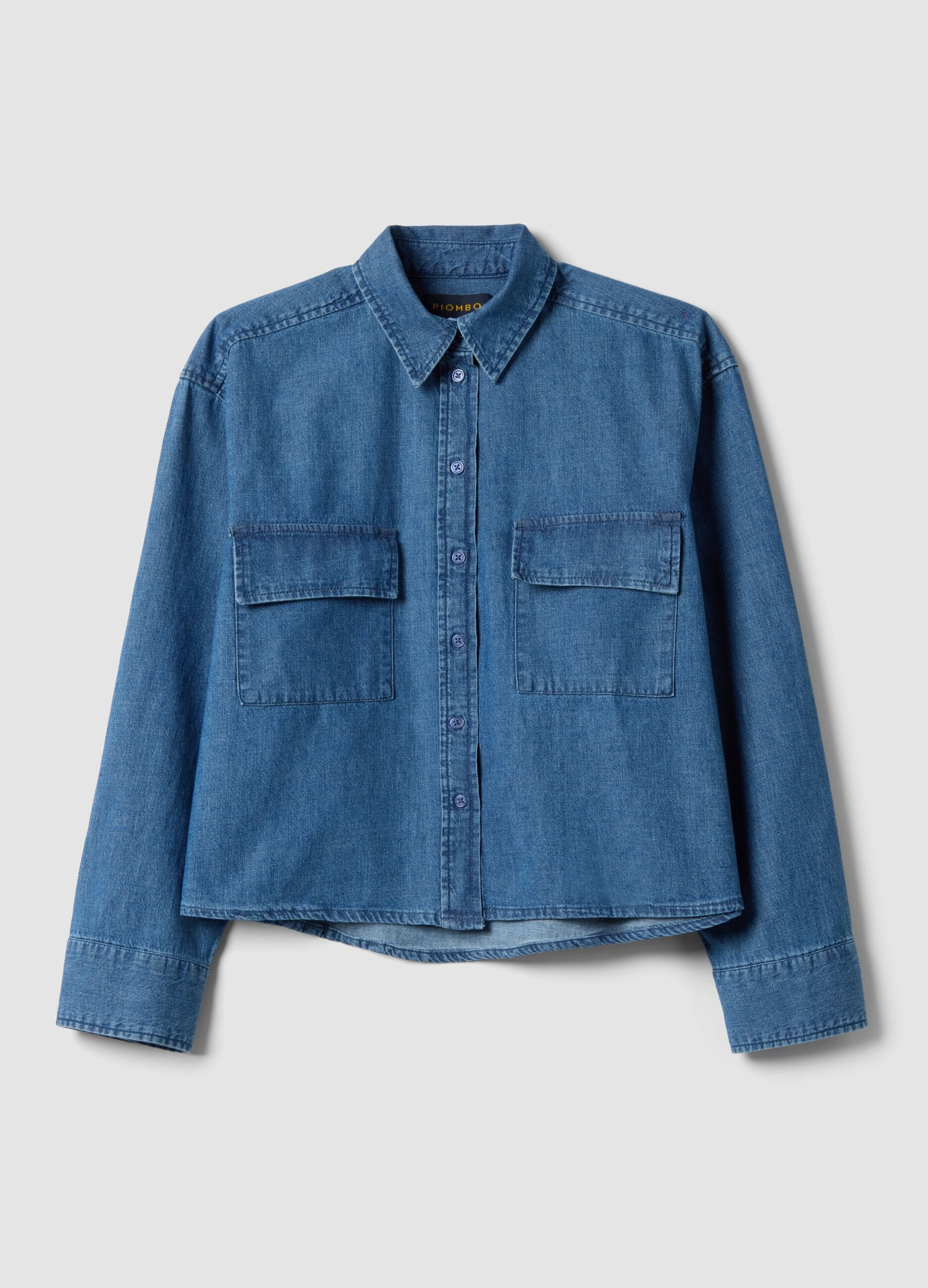 Regular fit blue denim pure cotton shirt