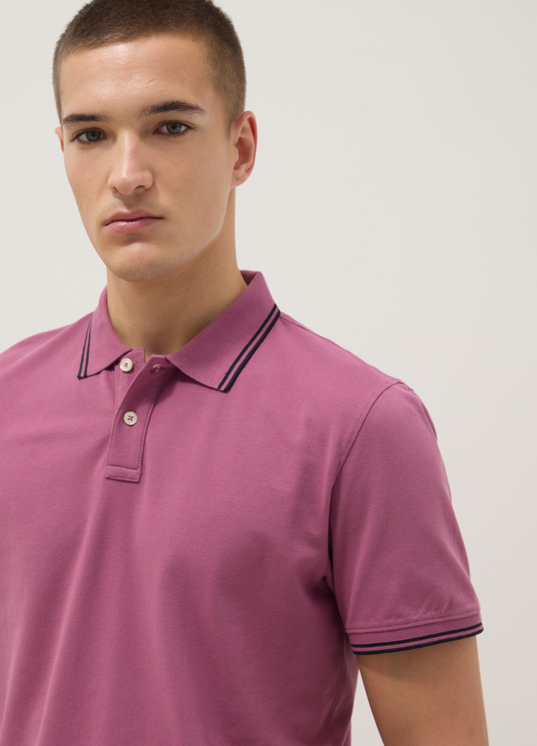 Purple stretch cotton polo shirt, regular fit
