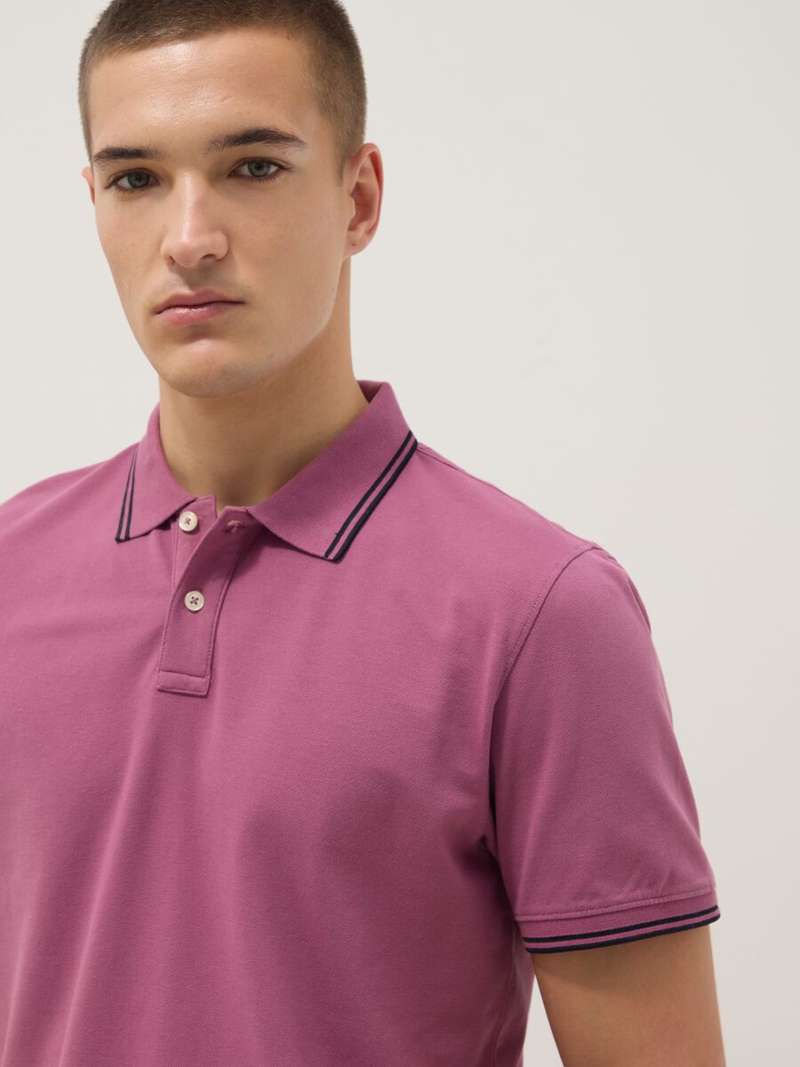 Purple stretch cotton polo shirt, regular fit_3