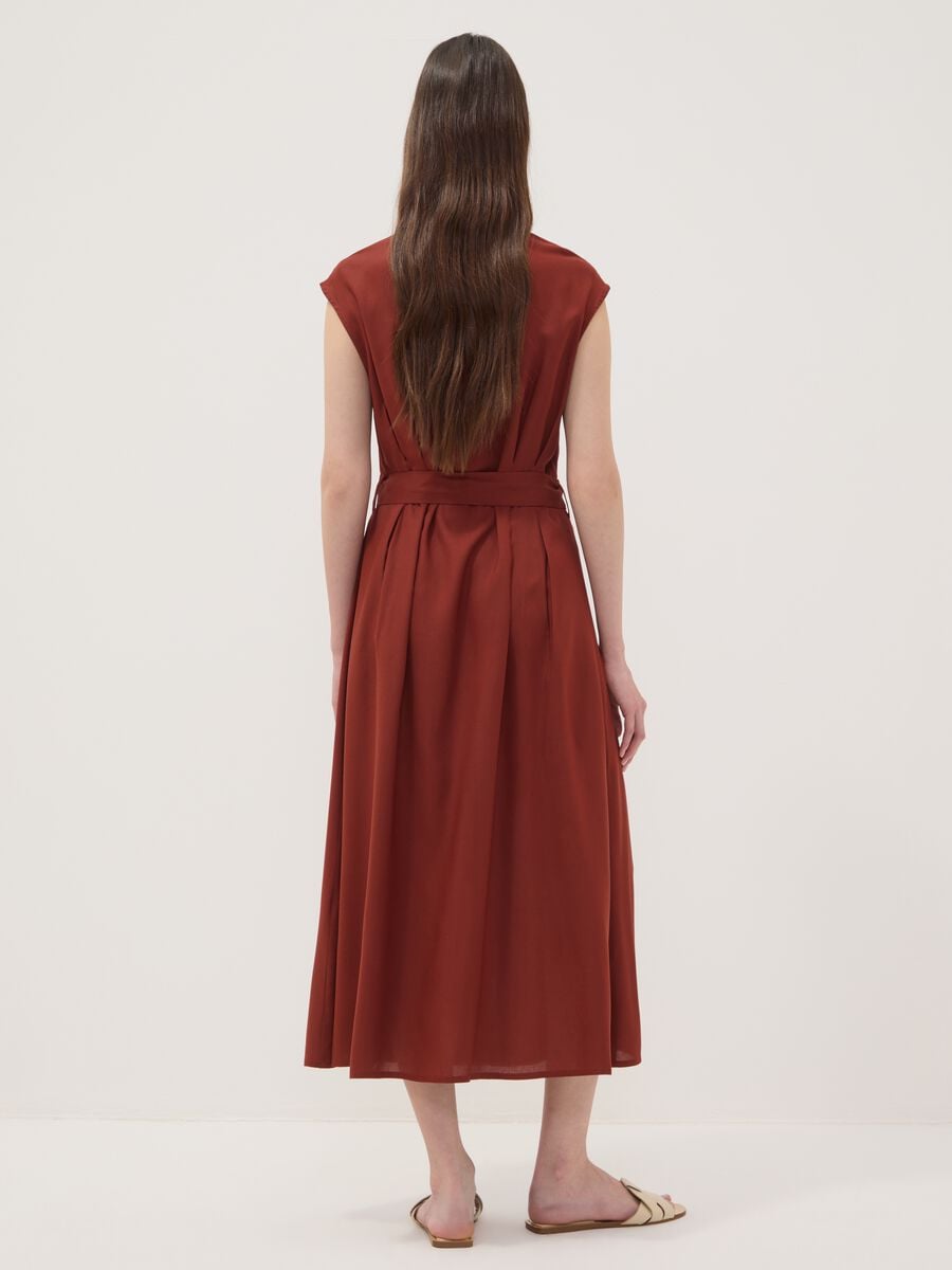 Red midi dress in pure viscose with tie belt, regular fit_3