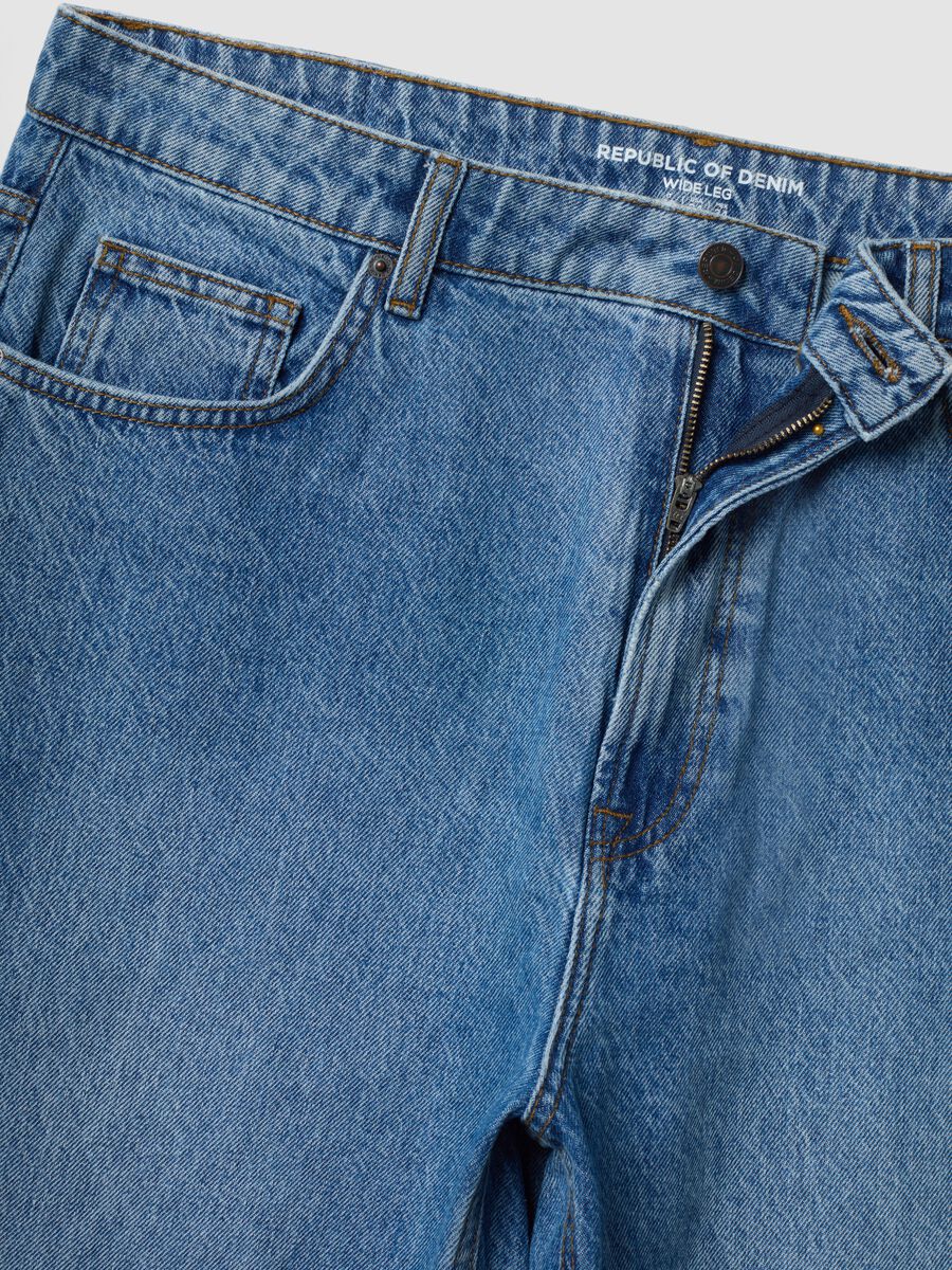 Blue wide-leg pure cotton jeans_2