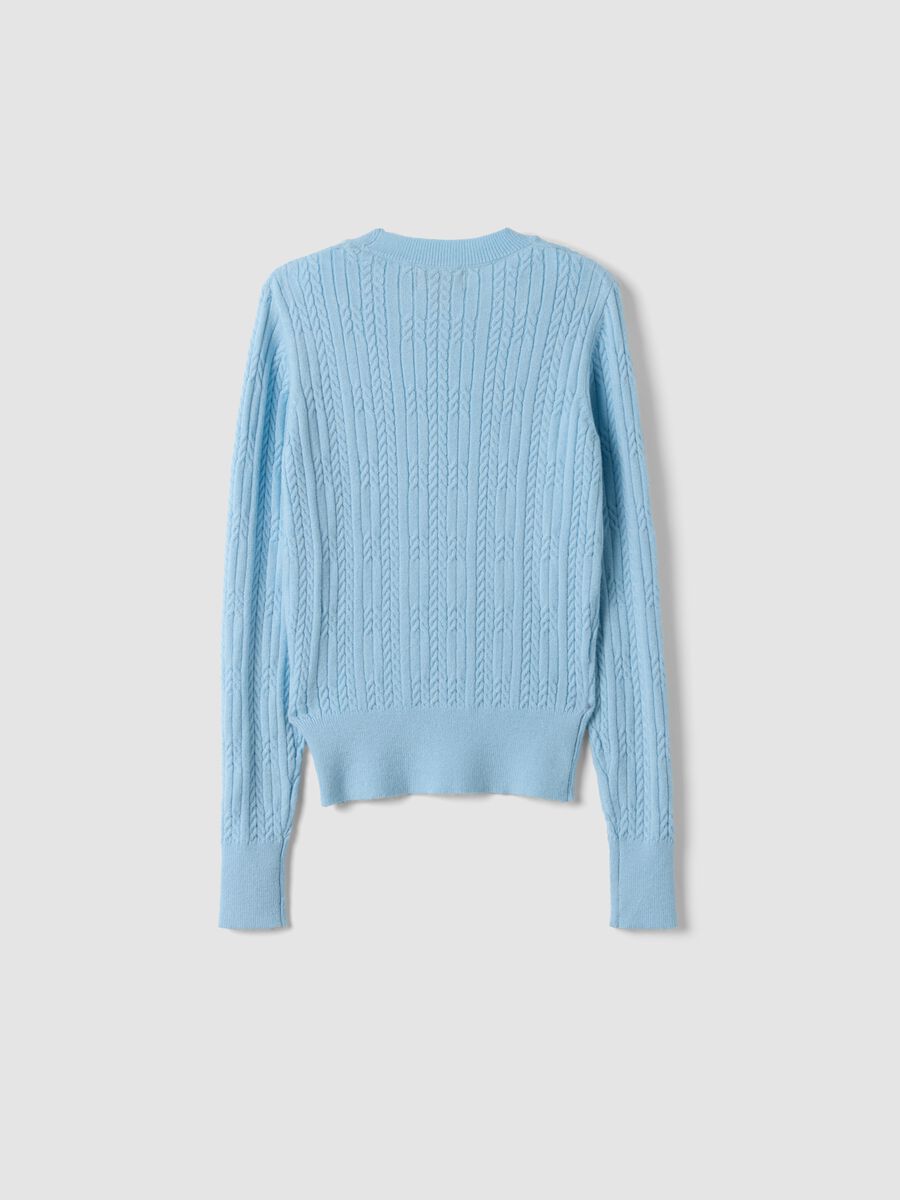 Sky-blue fitted viscose-blend cable-knit crew-neck jumper for girls_1