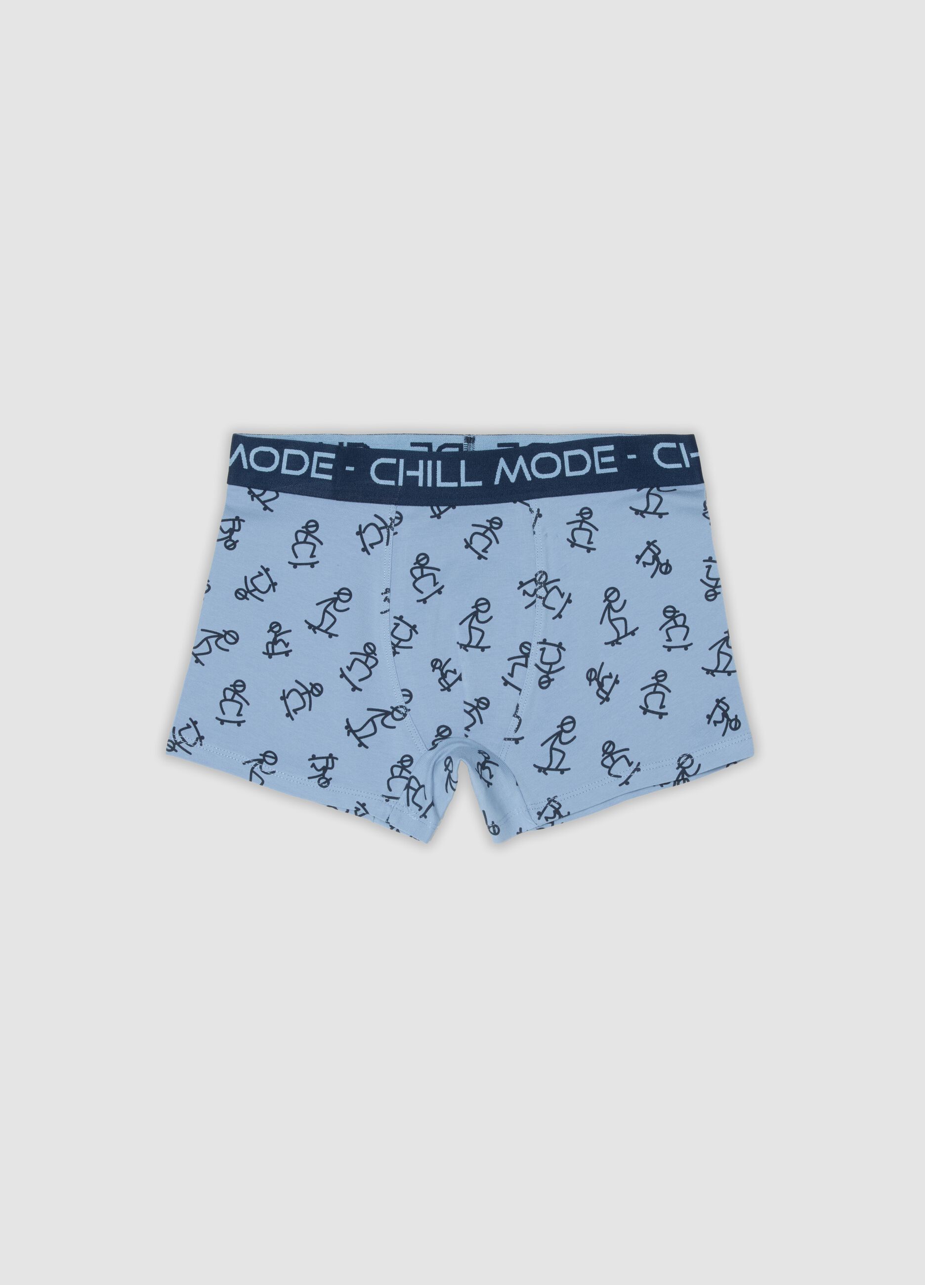 Boxer azzurro in cotone organico con stampa all over per bambino e ragazzo
