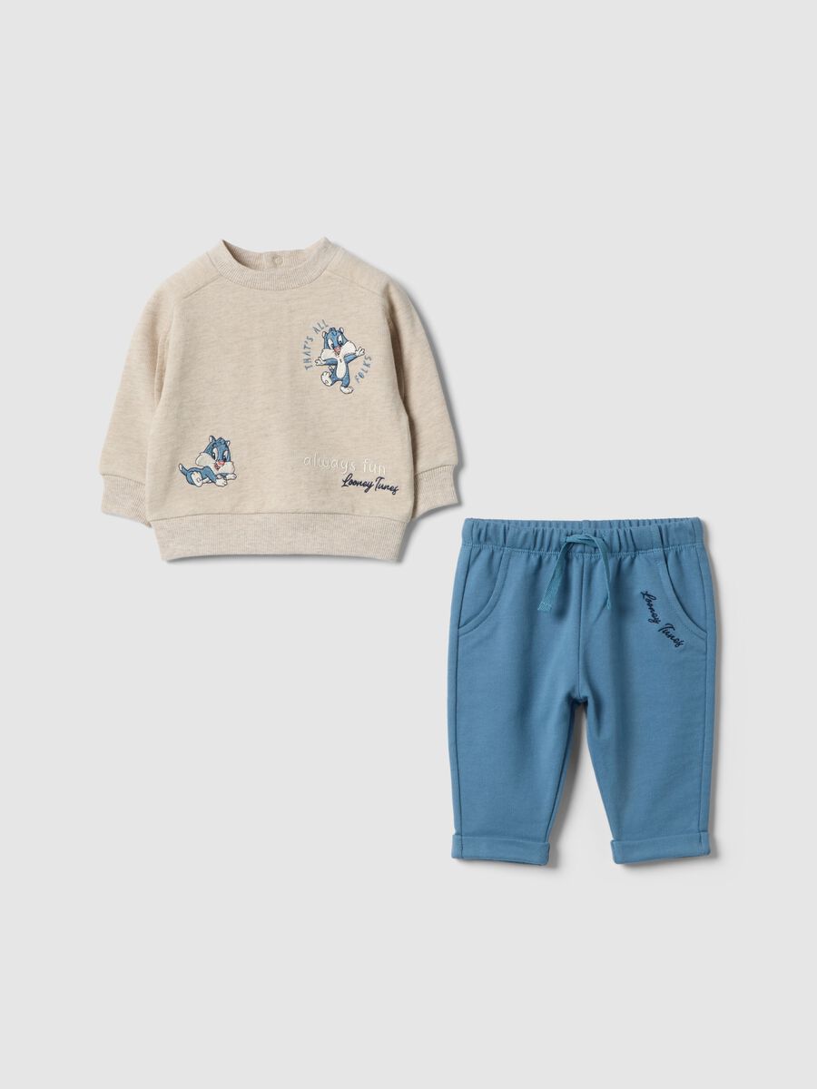 Pure Cotton Multicolour Sweatshirt and Trousers Set for Newborn Looney Tunes_0
