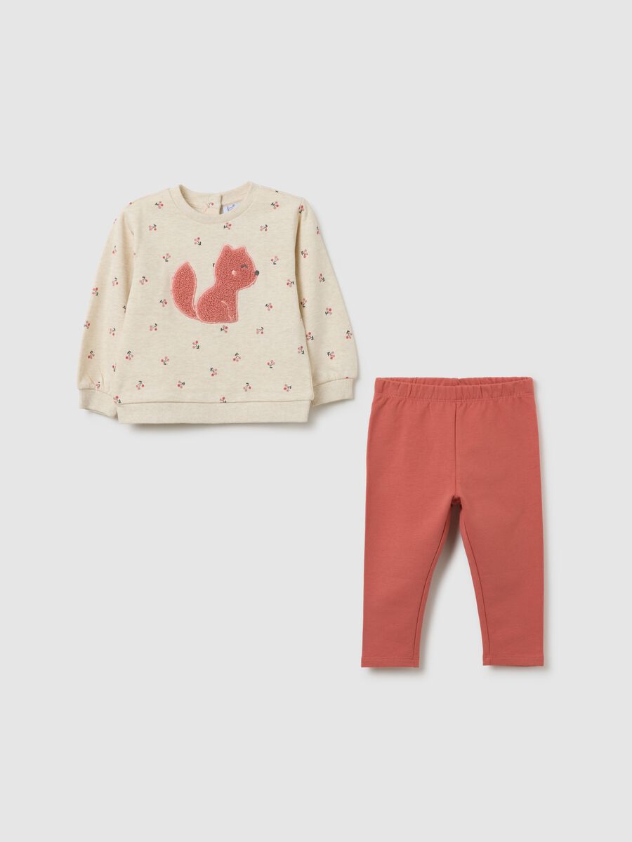 Girls' set in pure beige and pink cotton_0