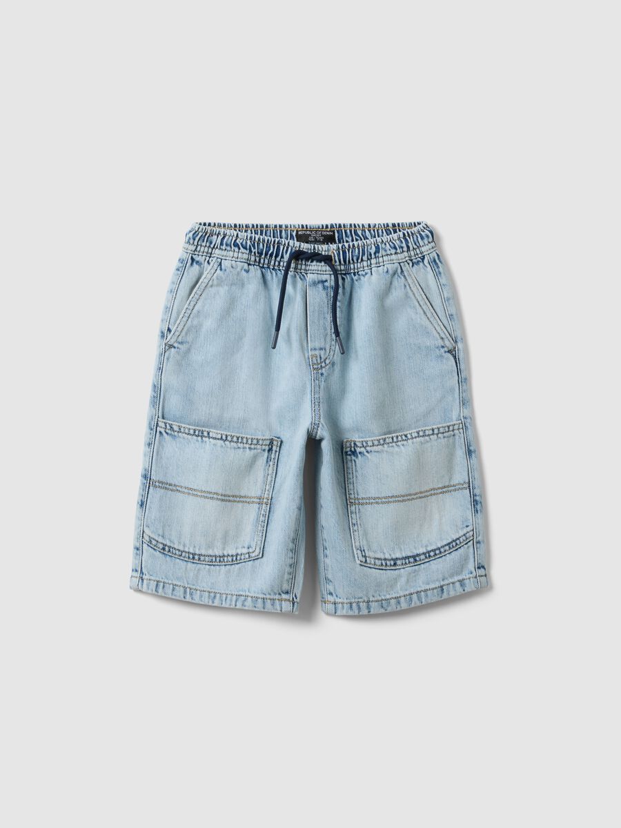 Children's wide leg pure cotton denim shorts in light blue_0