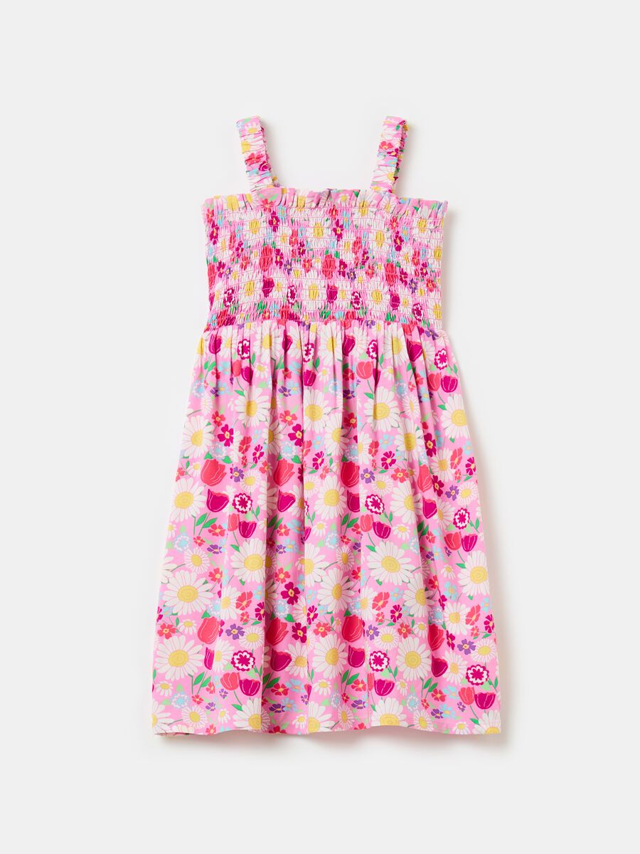 Floral dress with smock stitching_0