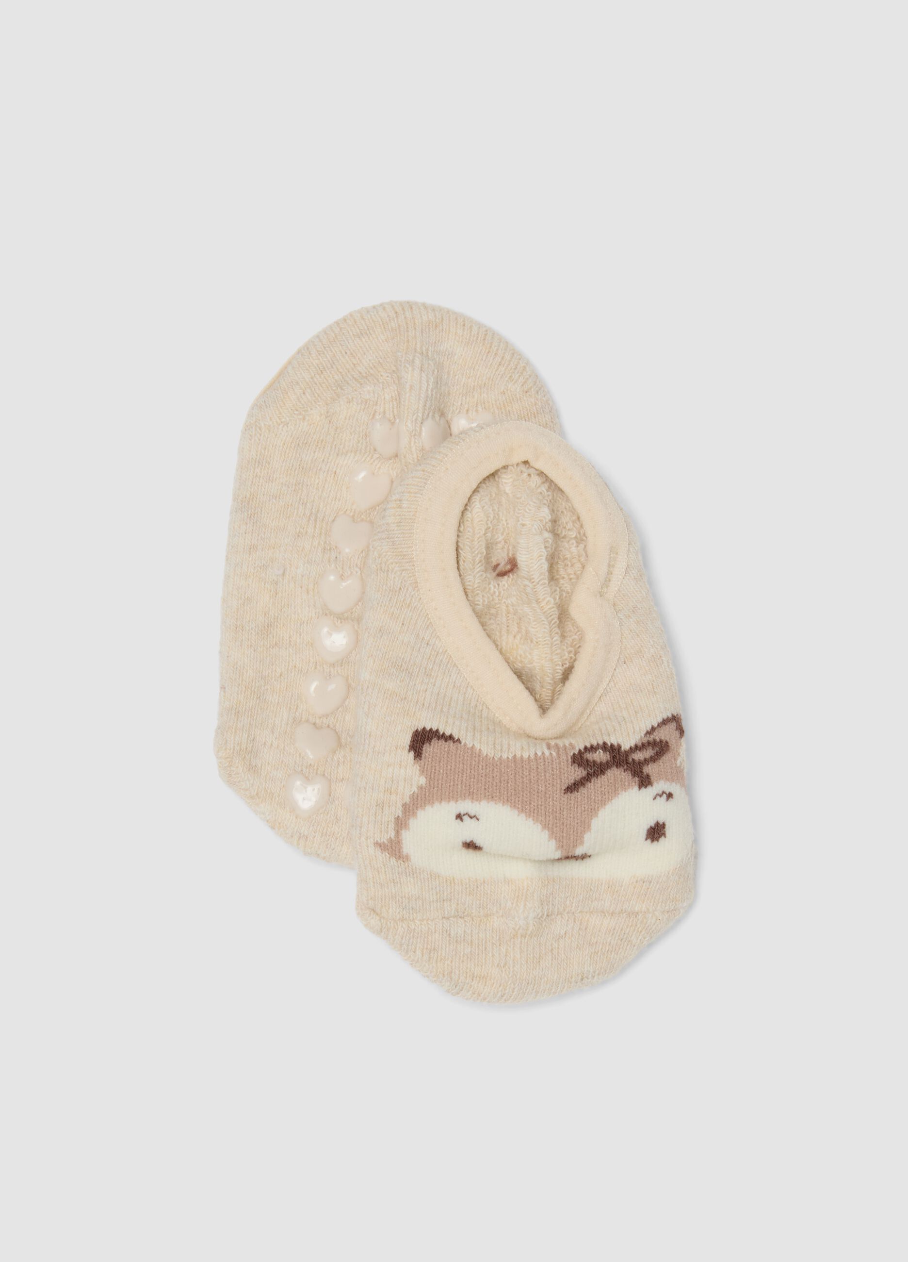 Beige non-slip socks in stretchy organic cotton for baby girls