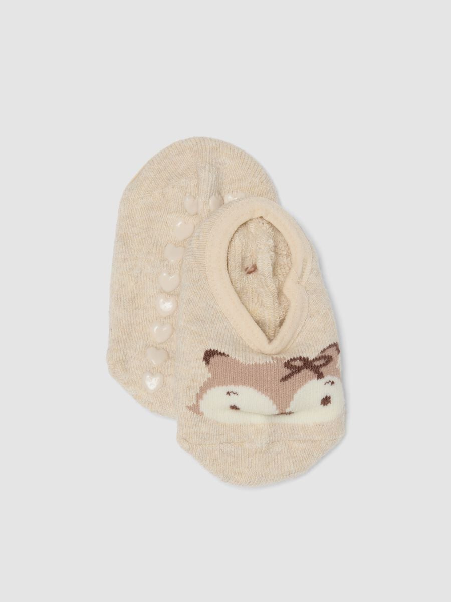Beige non-slip socks in stretchy organic cotton for baby girls_0