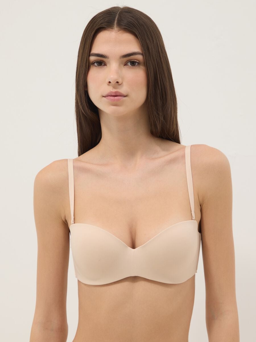 Beige balconette bra with removable padding_0