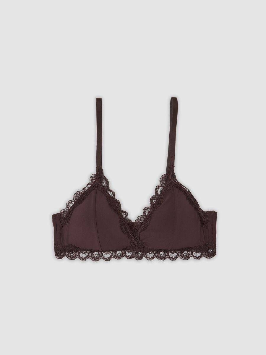 Brown stretch lace-trim bra_0