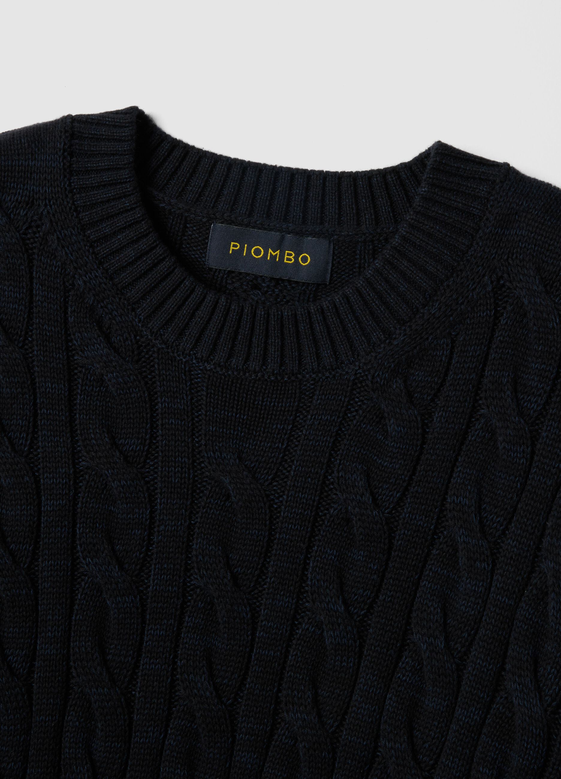 Blue pure cotton sweater with regular fit and woven design