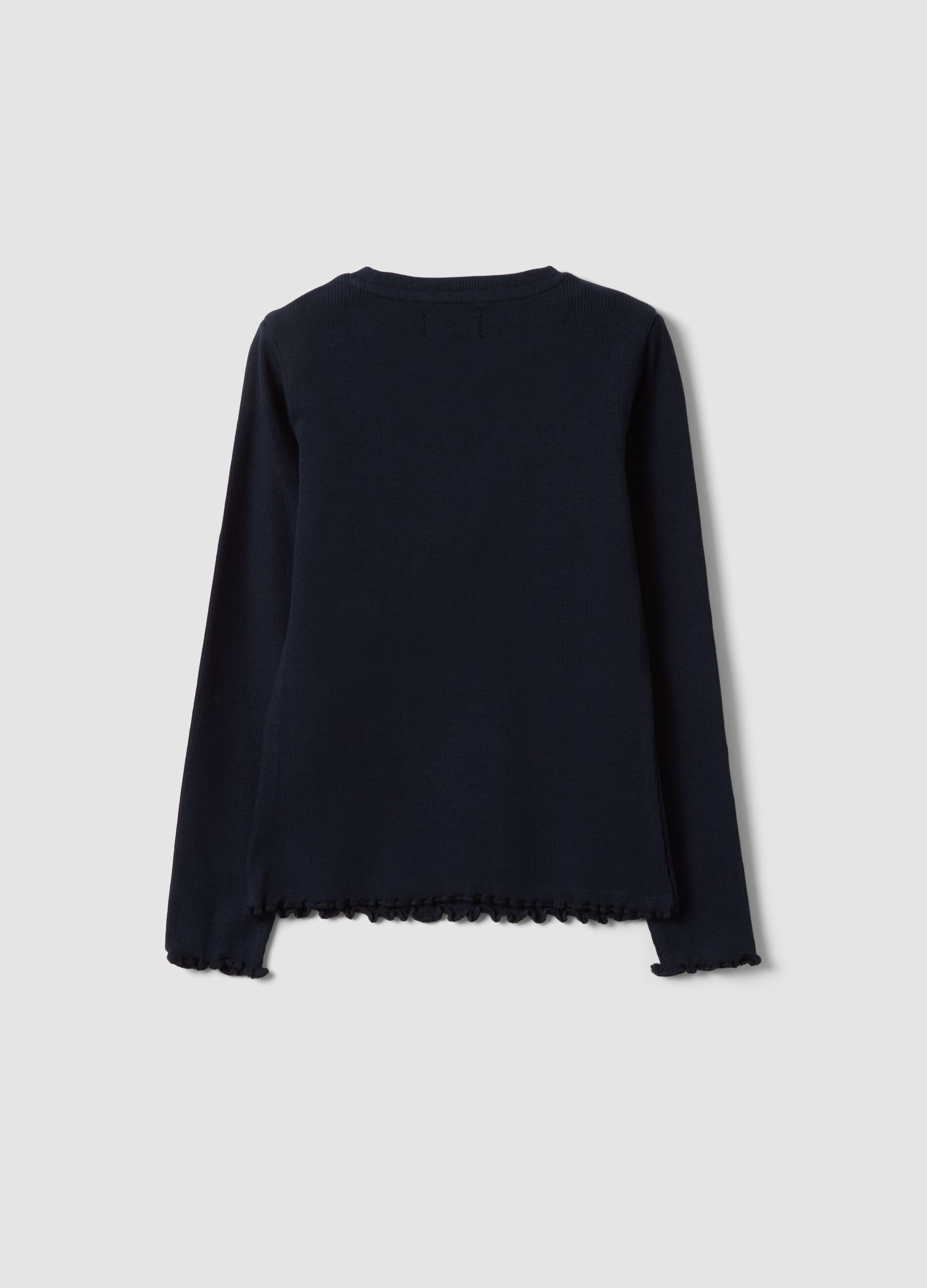 Blue ribbed stretch organic cotton T-shirt