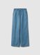 Blue wide leg denim trousers in pure cotton with elastic waistband_4