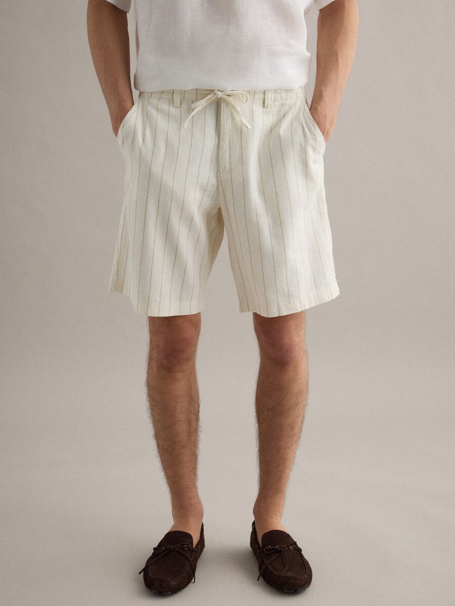 Multicolour striped linen-cotton blend shorts, regular fit_1