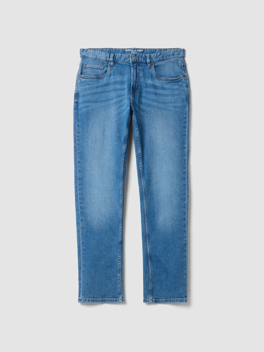 Jeans denim blu in cotone elasticizzato regular fit_0