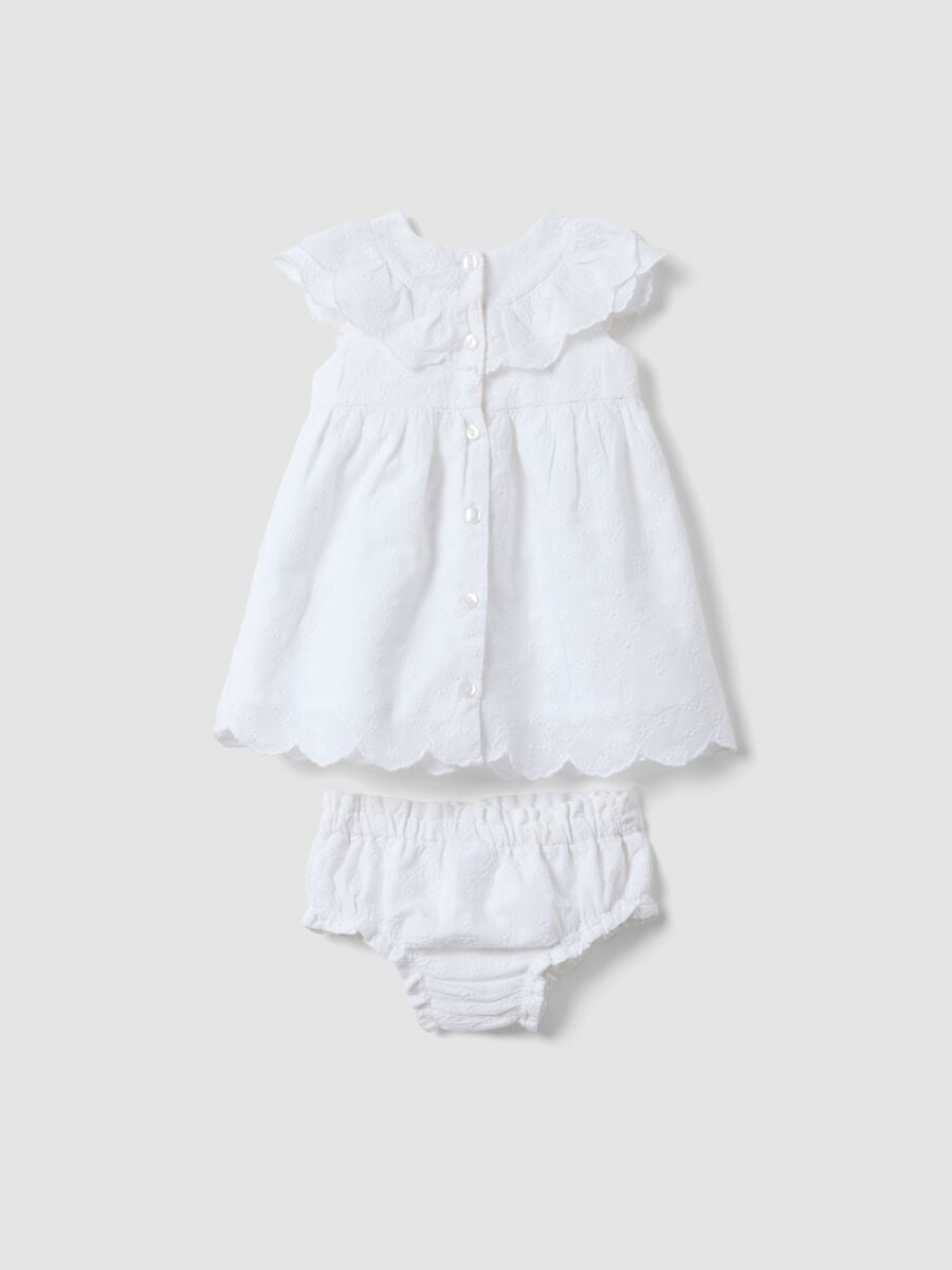 Conjunto blanco de algod&oacute;n puro con vestido y braguita cubrepa&ntilde;al_1