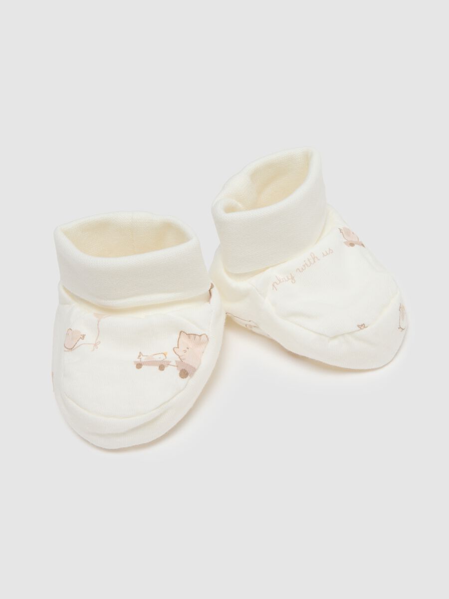 White baby hat and booties set in pure cotton_2