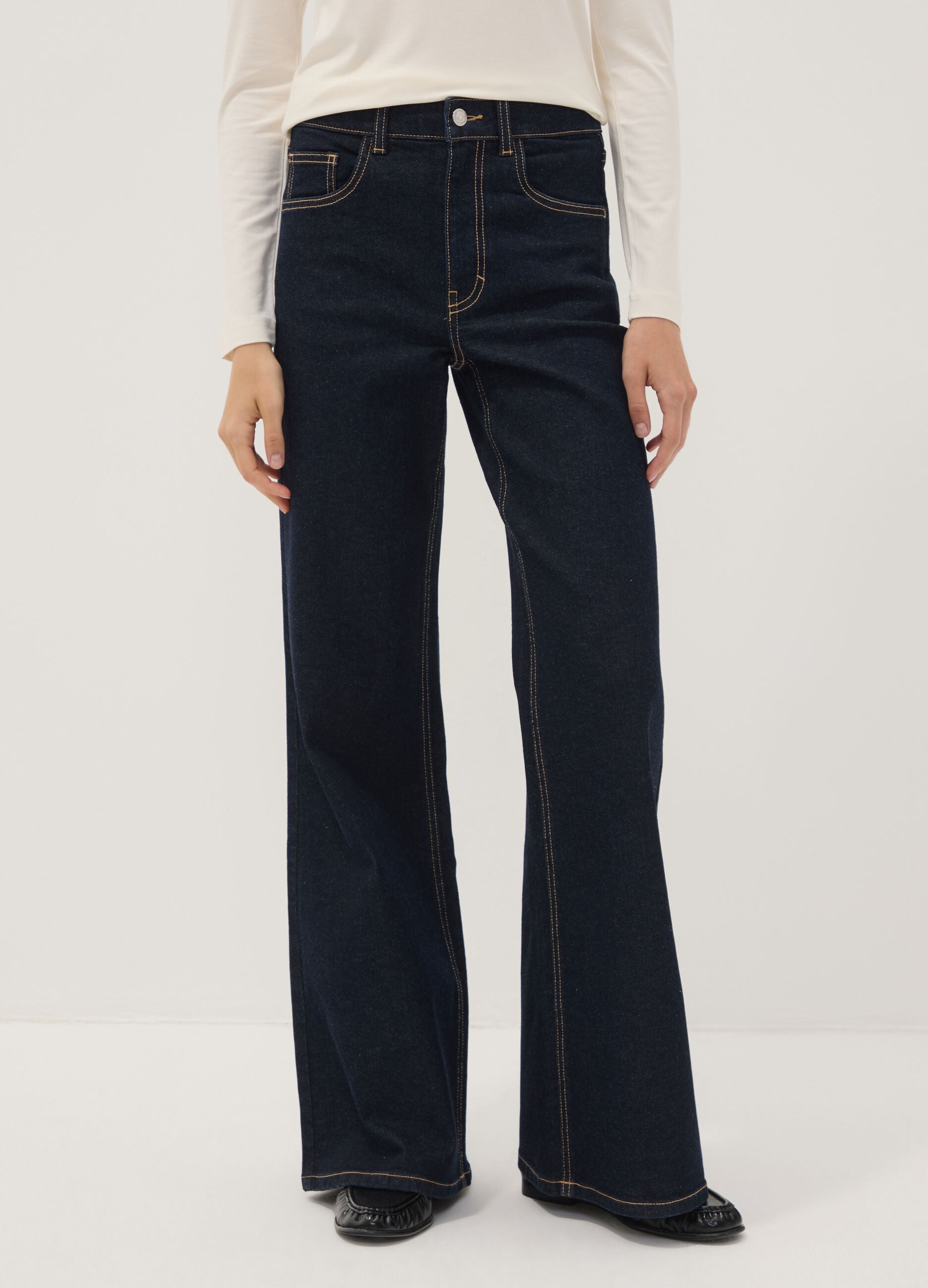Blaue Wide-Leg-Jeans aus Stretch-Baumwolle