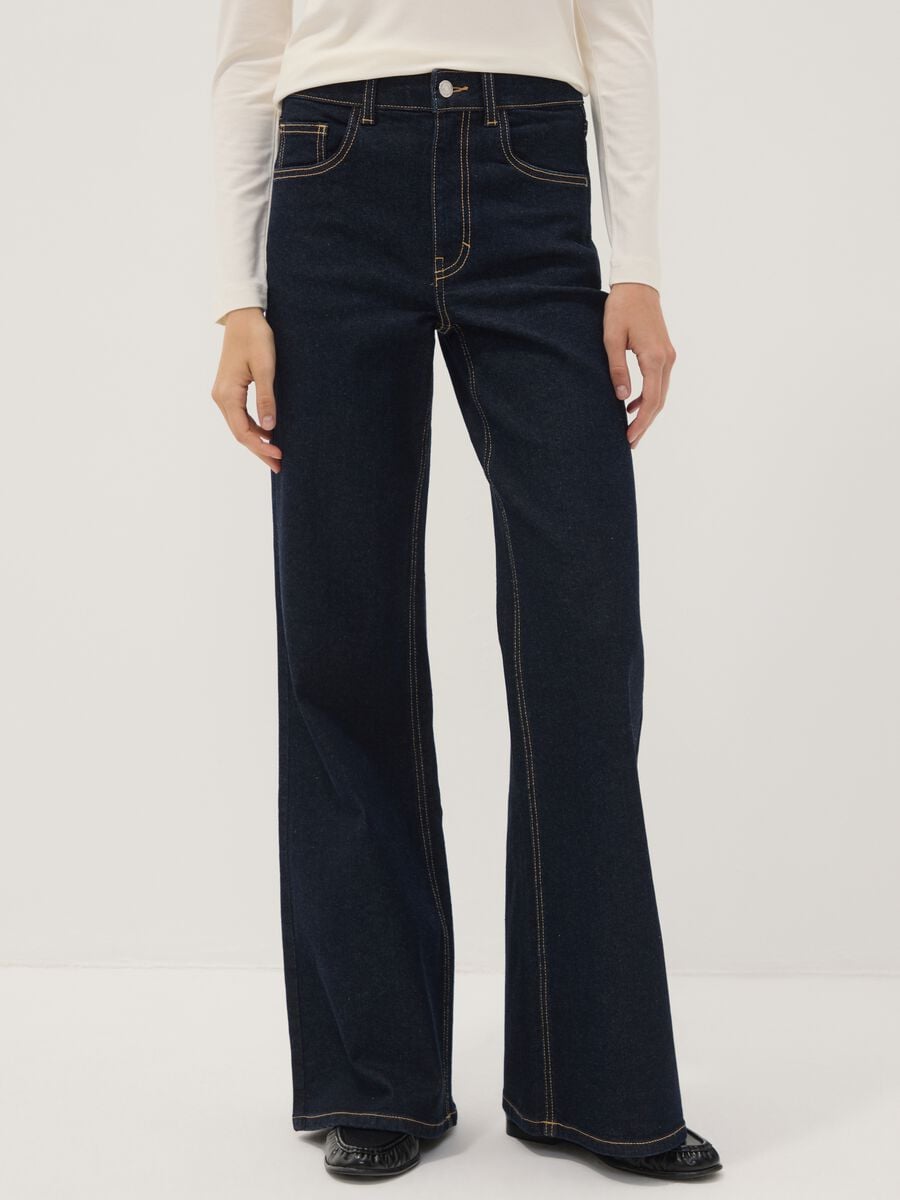 Blaue Wide-Leg-Jeans aus Stretch-Baumwolle_1