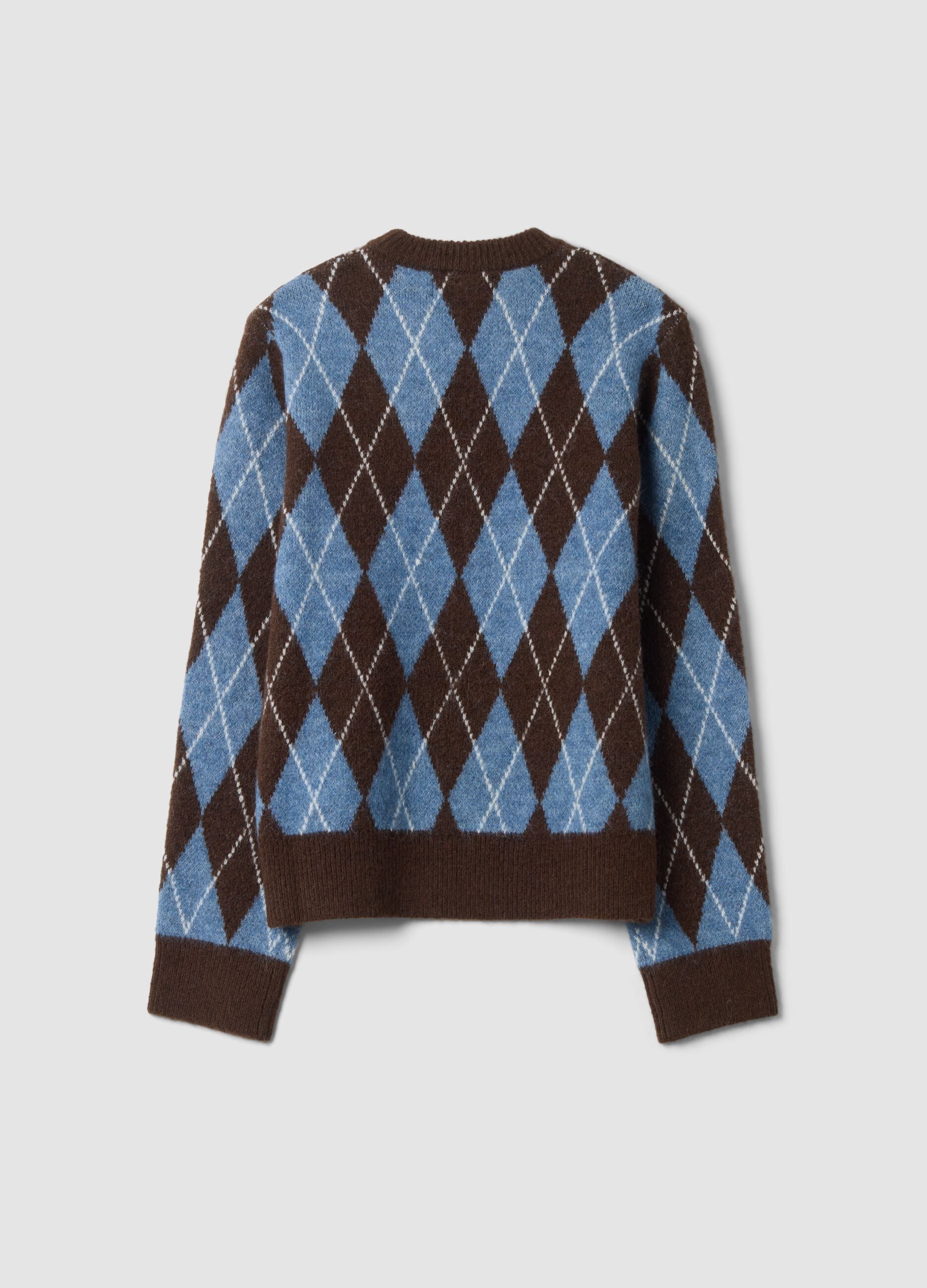 Multicolour stretch wool jumper with diamond jacquard and crew neck