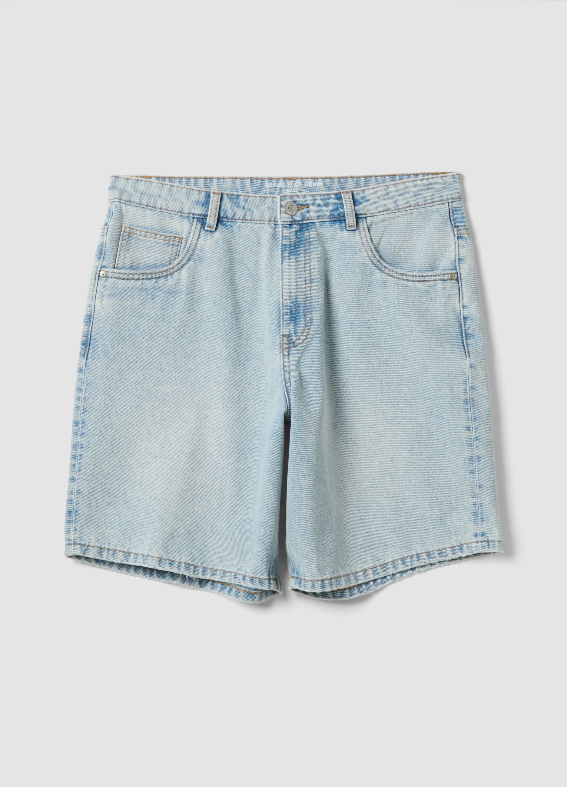 Light blue baggy-fit cotton-blend denim Bermuda shorts