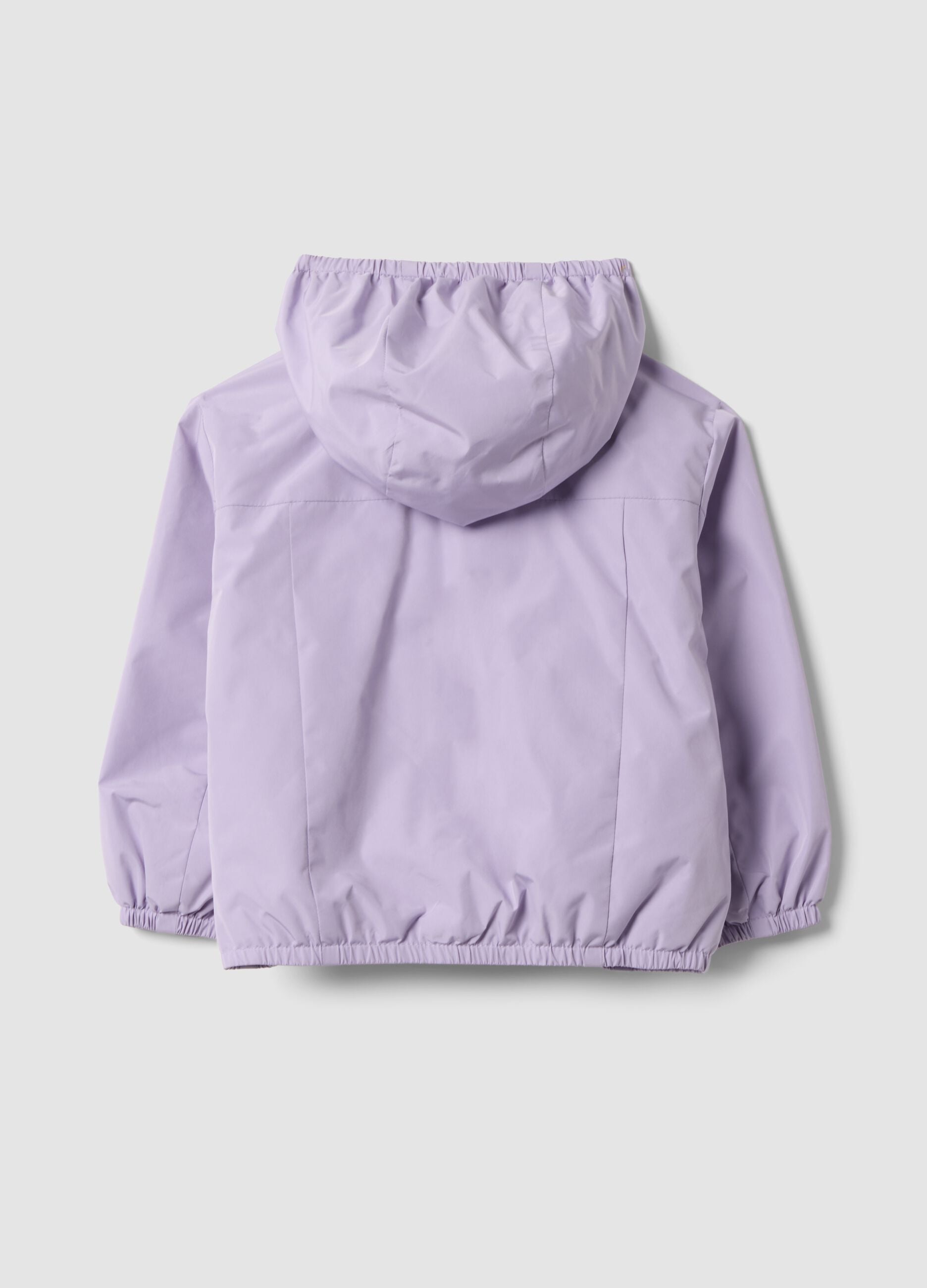 Giacca antipioggia viola con cappuccio e zip per bimba