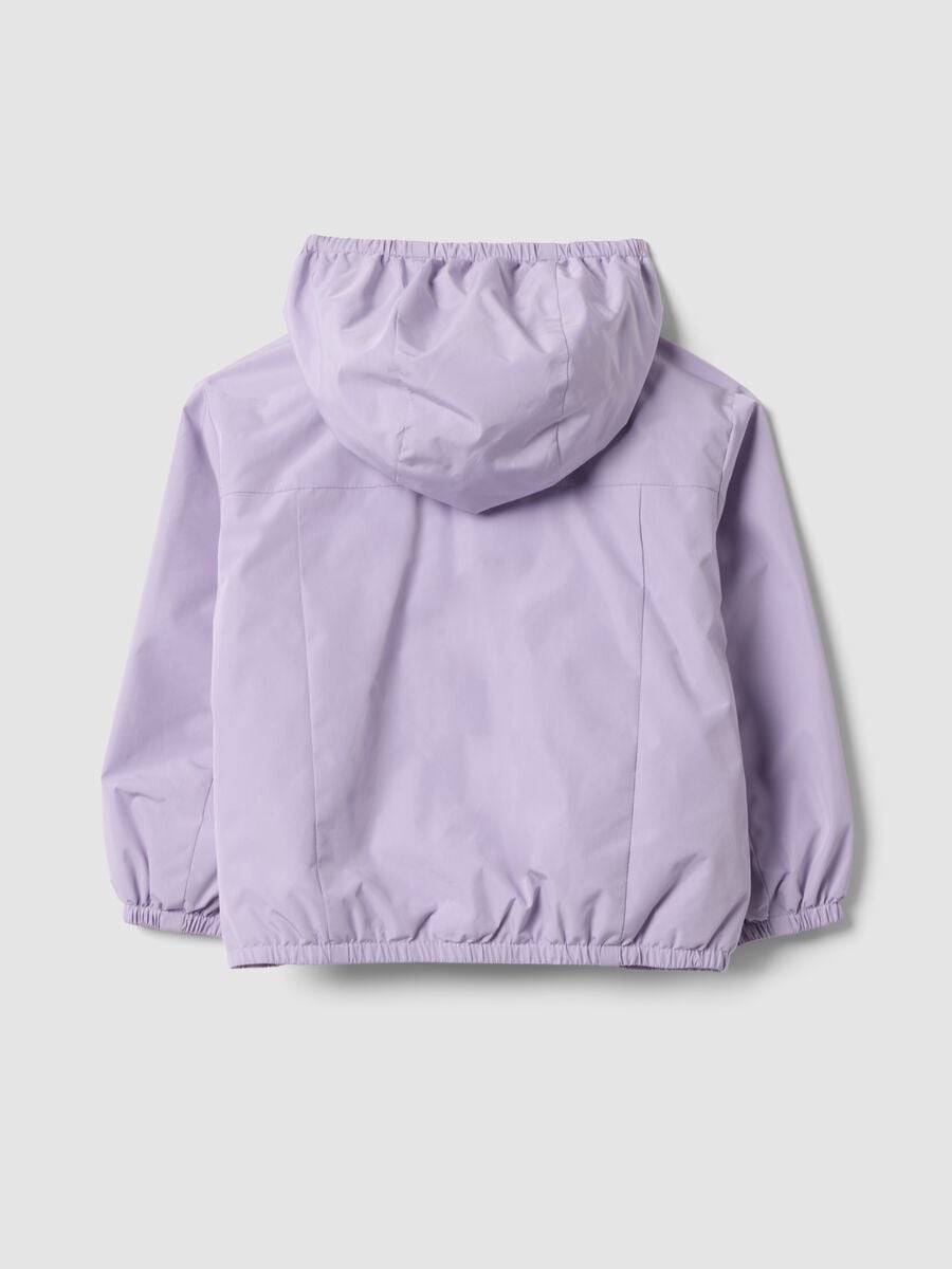 Giacca antipioggia viola con cappuccio e zip per bimba_1