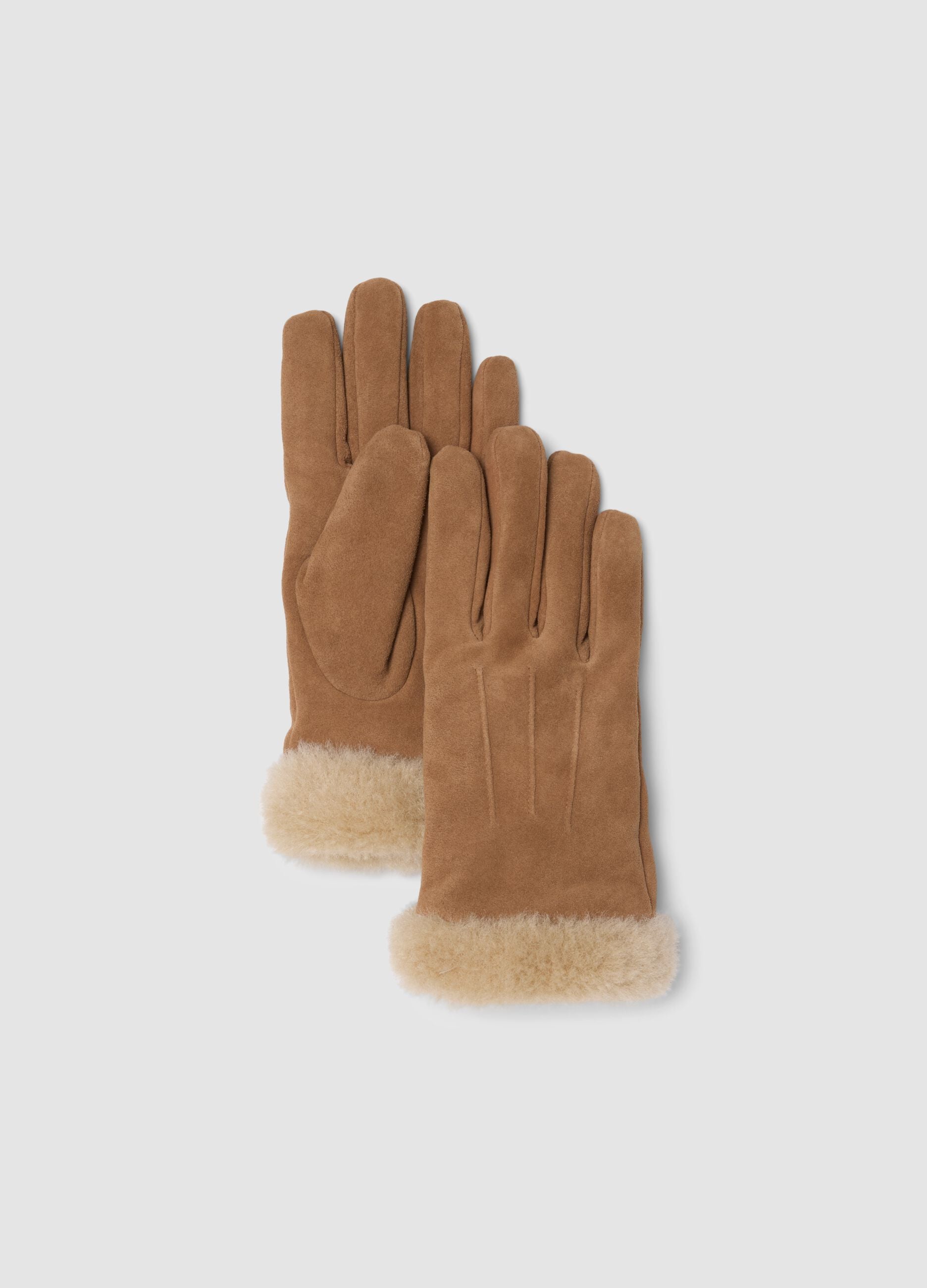 Brown genuine leather gloves with soft cuff