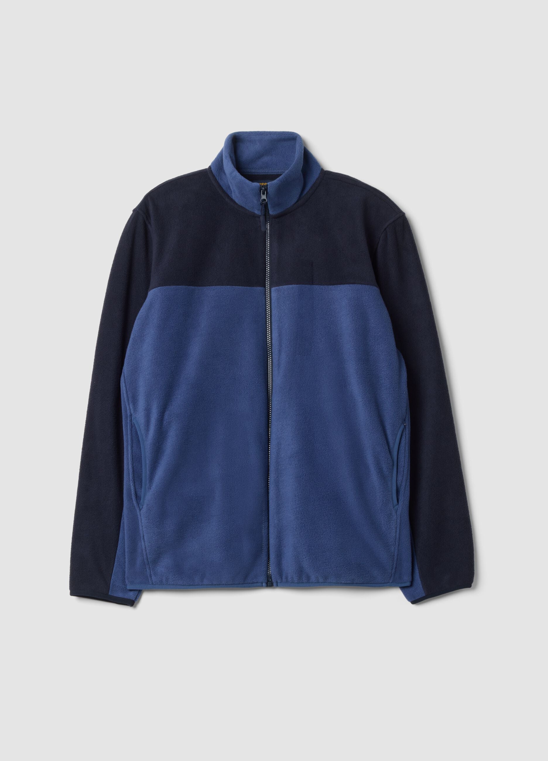 Blue fleece sweatshirt with collar and zip, regular fit