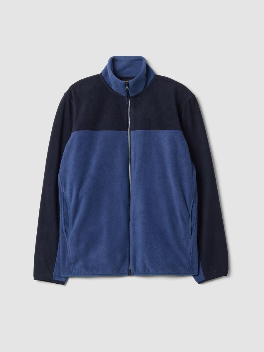 Blue fleece sweatshirt with collar and zip, regular fit_0