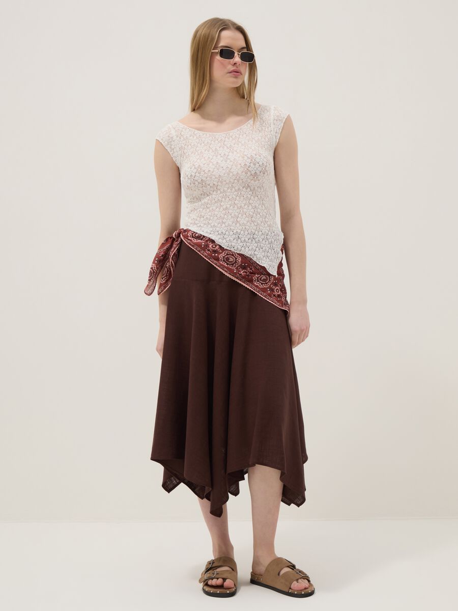 Flowing long brown viscose-linen blend skirt_0