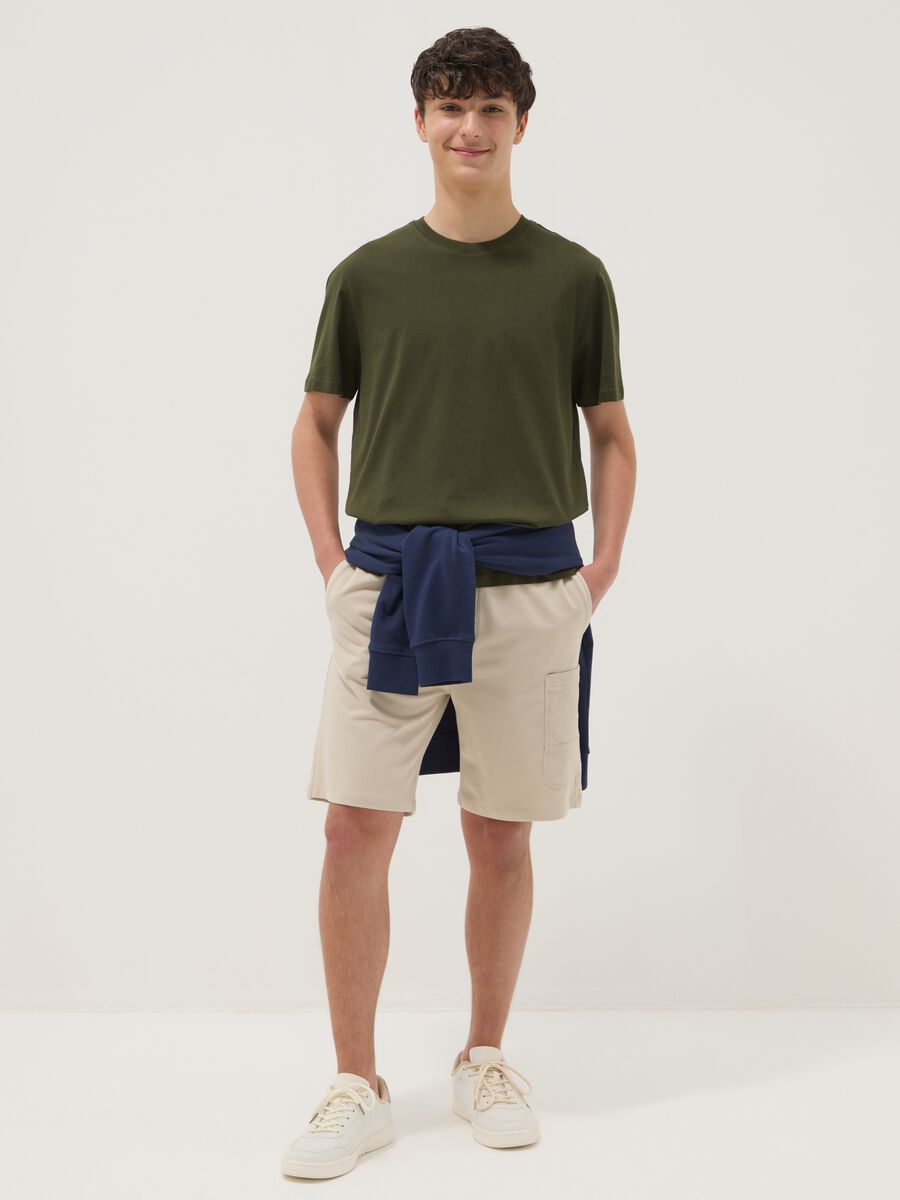 Boy's beige oversized fit pure cotton cargo shorts_0