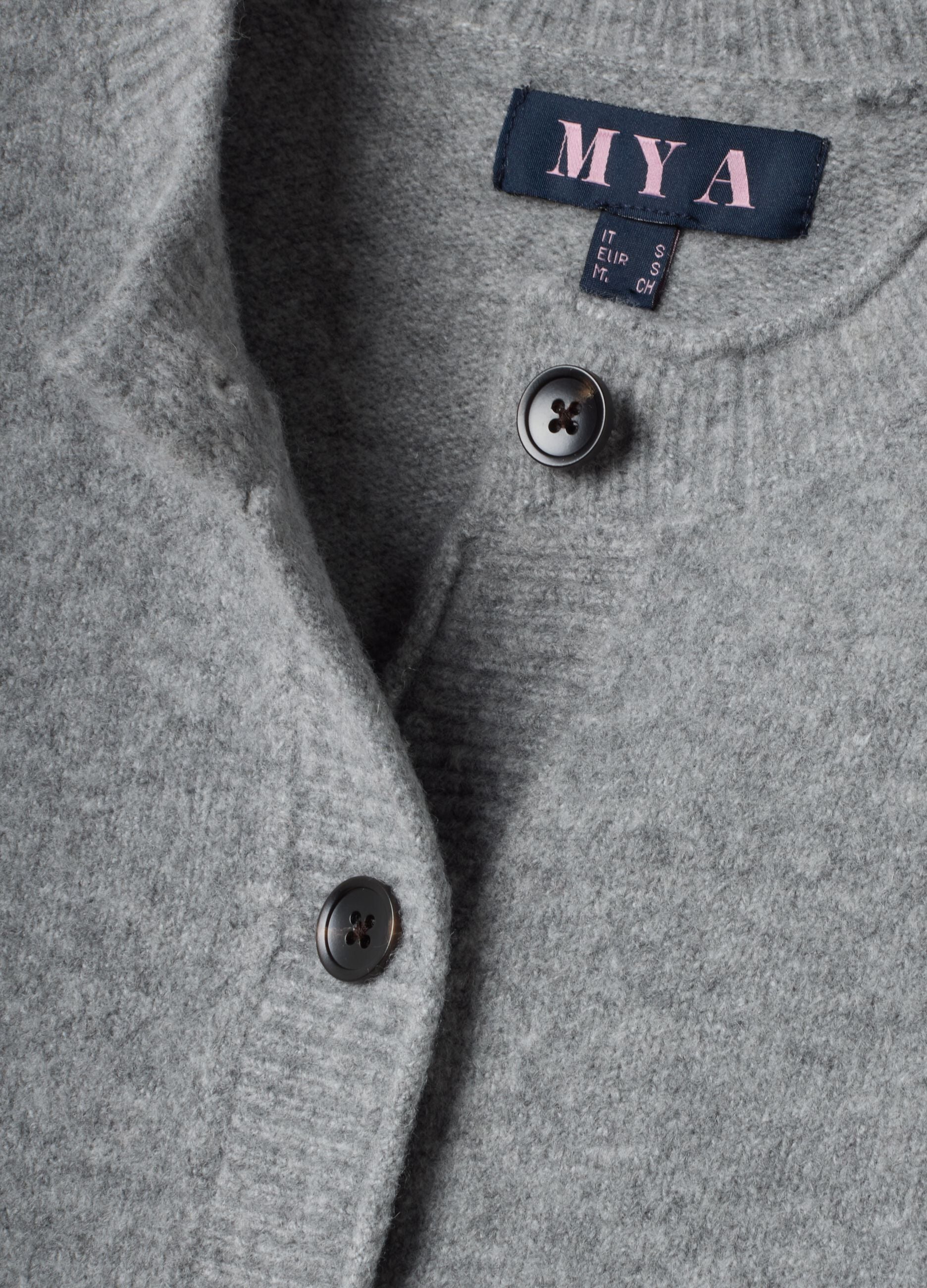 Grey Stretch Wool Crew-Neck Cardigan