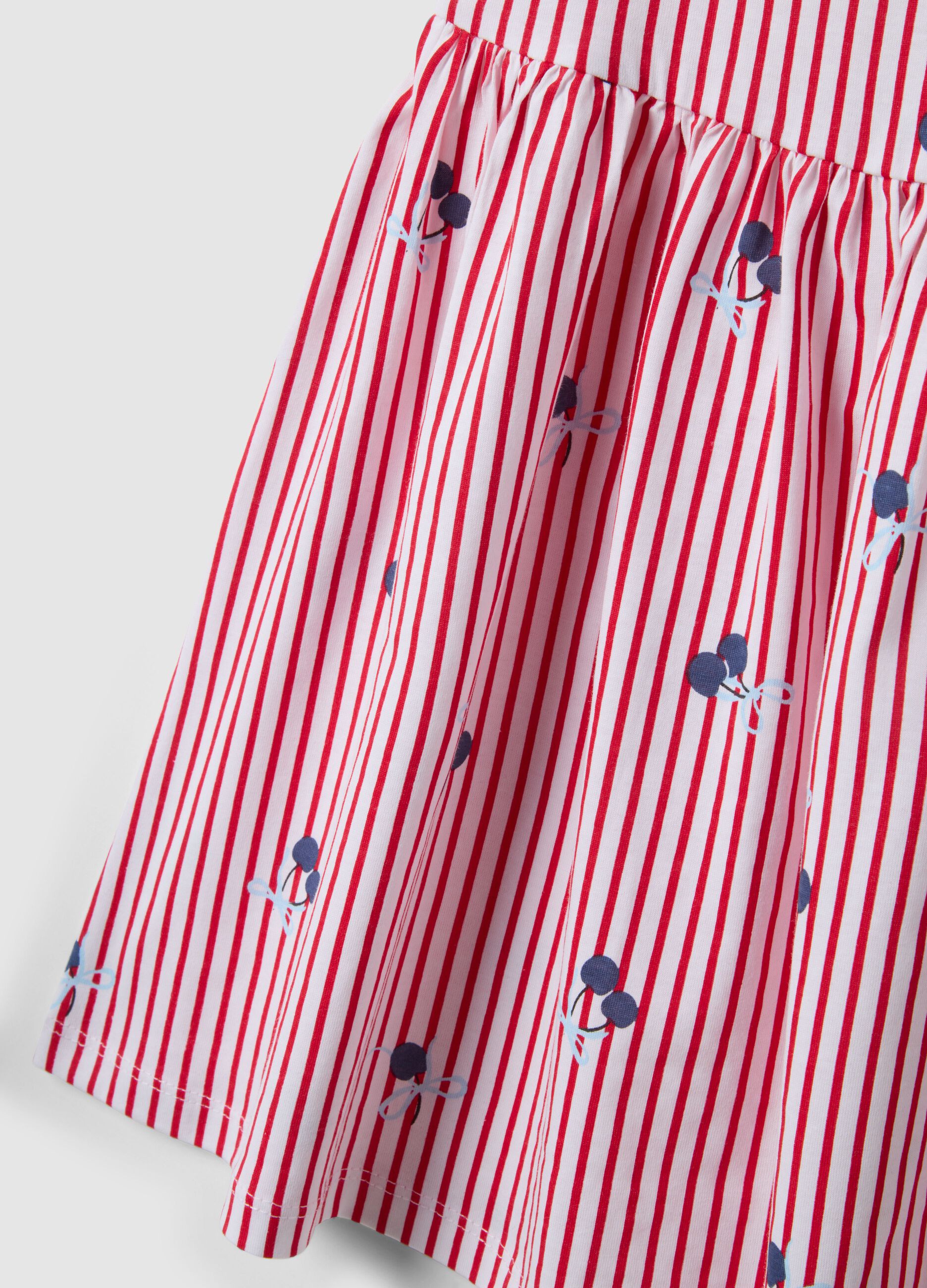 Vestido de algod&oacute;n puro de rayas rojas con volantes y estampados para ni&ntilde;a