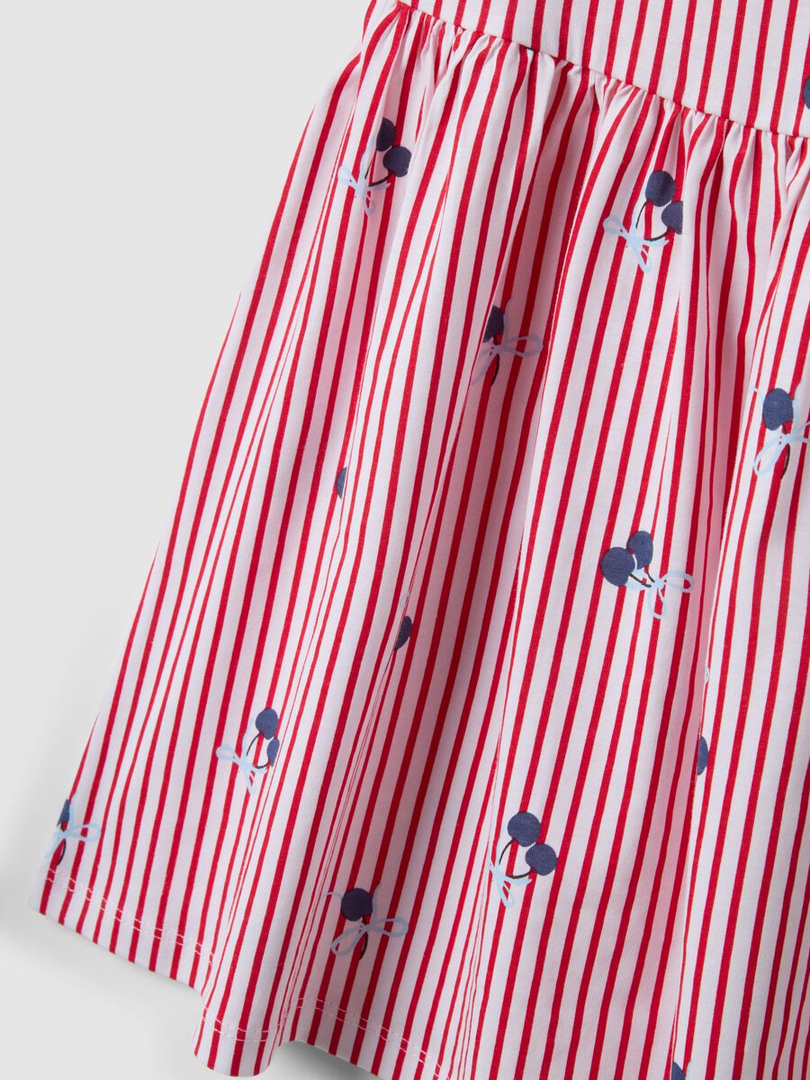 Red striped pure cotton dress with ruffles and prints for girls_3
