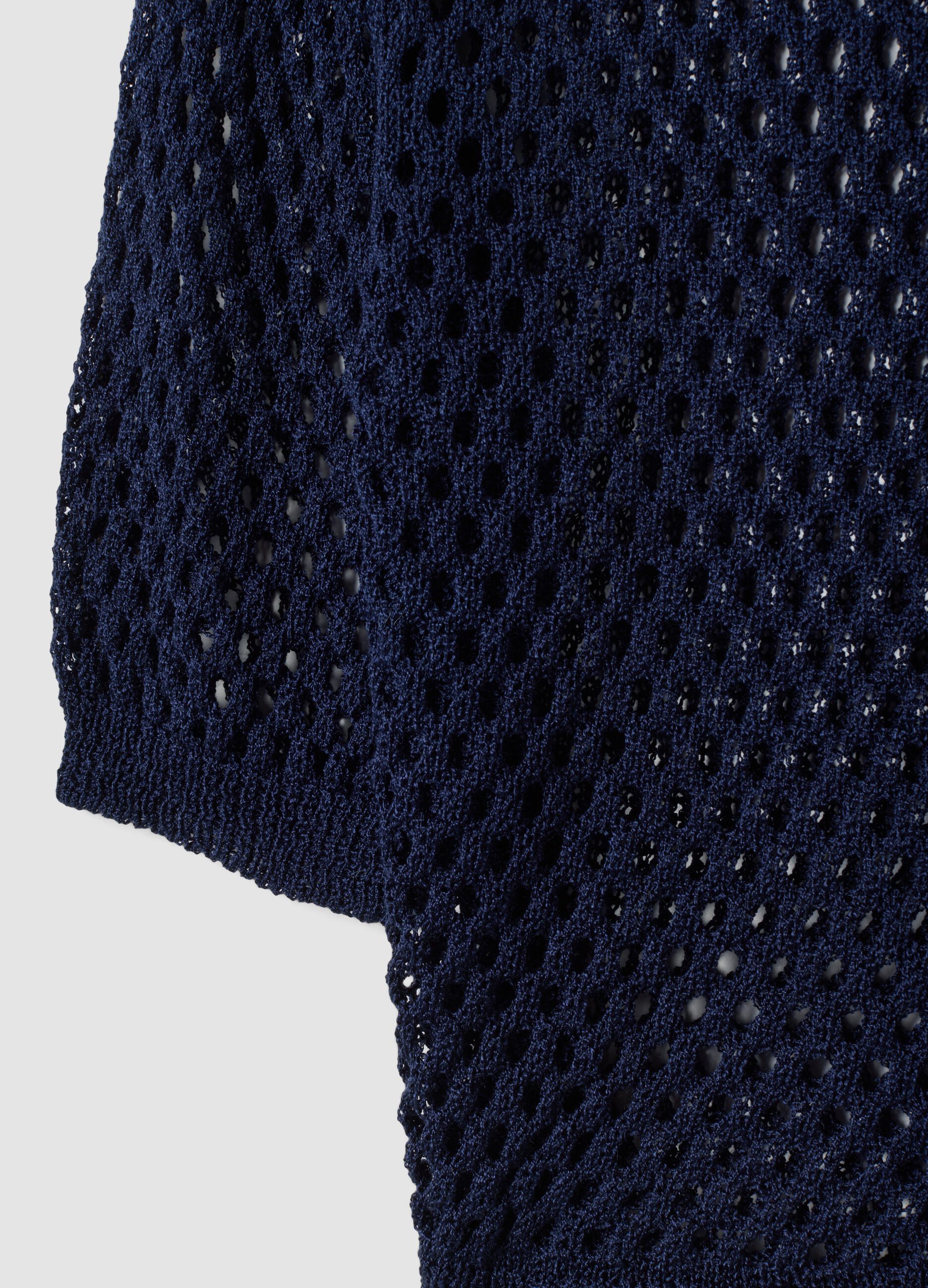 Pull bleu ajour&eacute; &agrave; manches trois-quarts