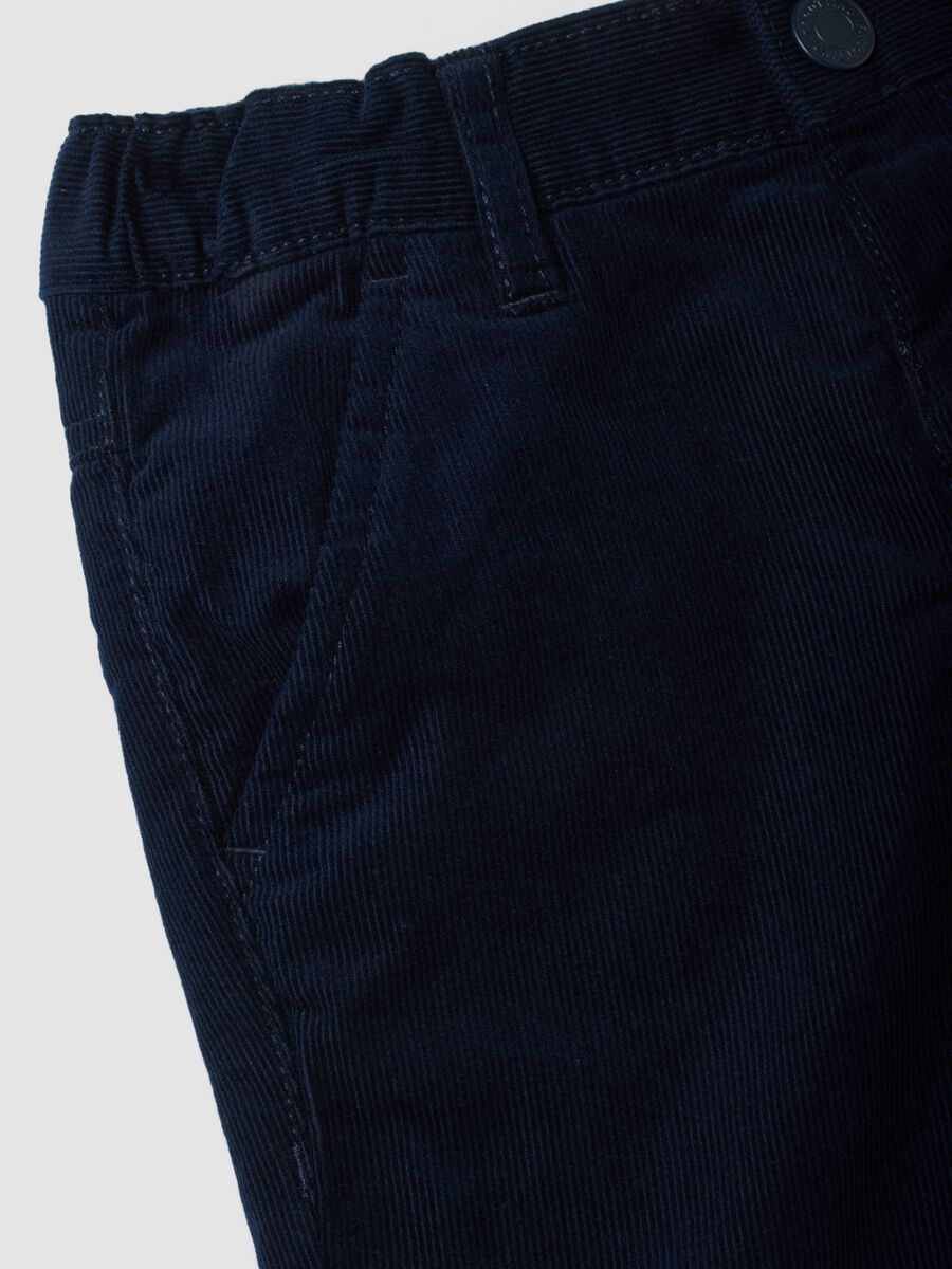Pantaloni blu in puro cotone a coste_3