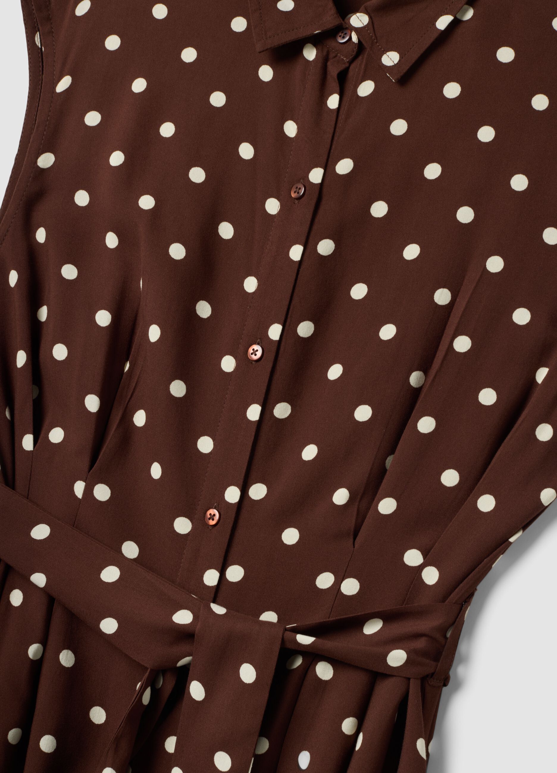 Brown midi dress in pure viscose with polka dots, regular fit