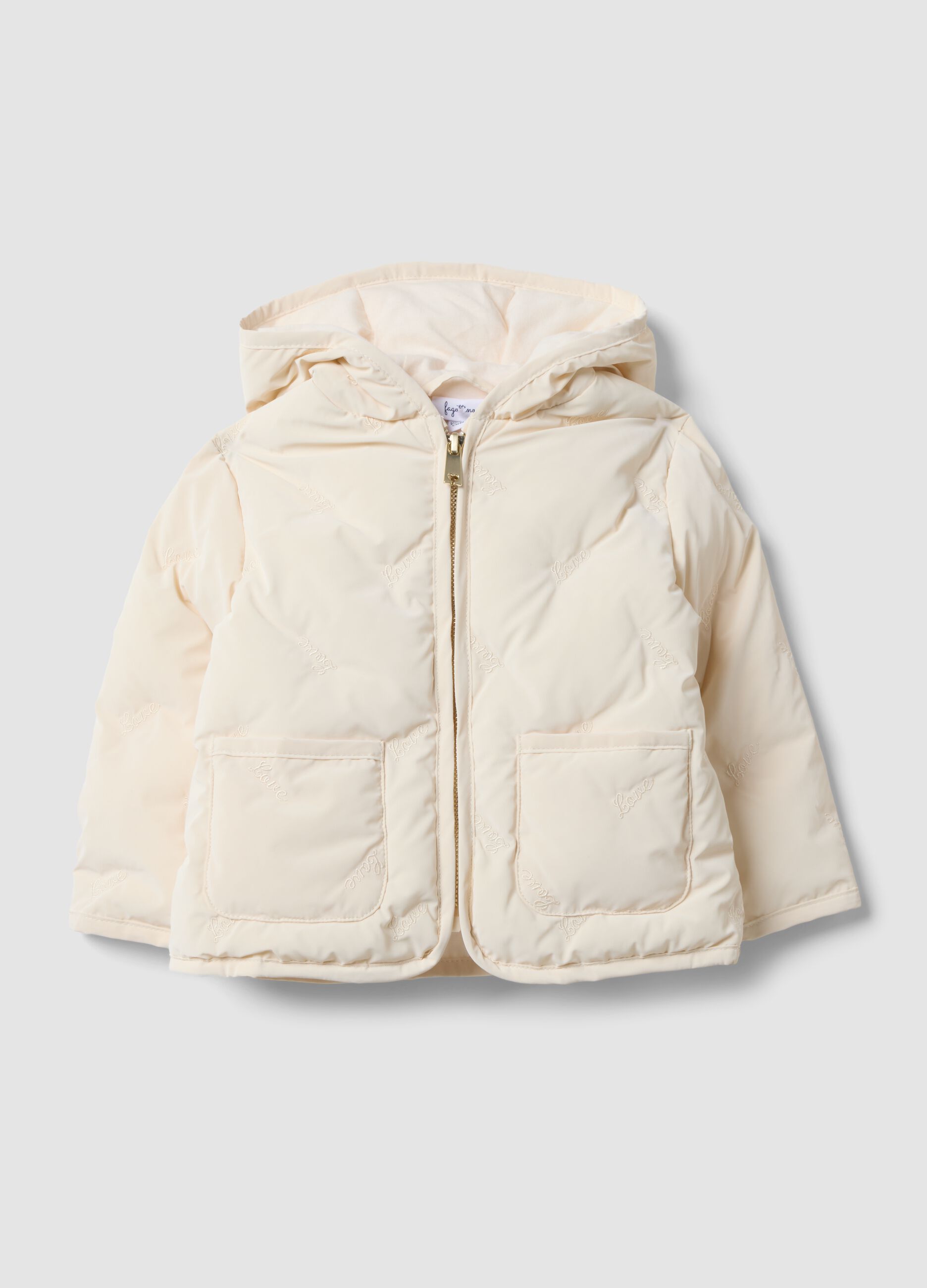 Beige wattierte Kapuzenjacke mit Reissverschluss f&uuml;r Babym&auml;dchen