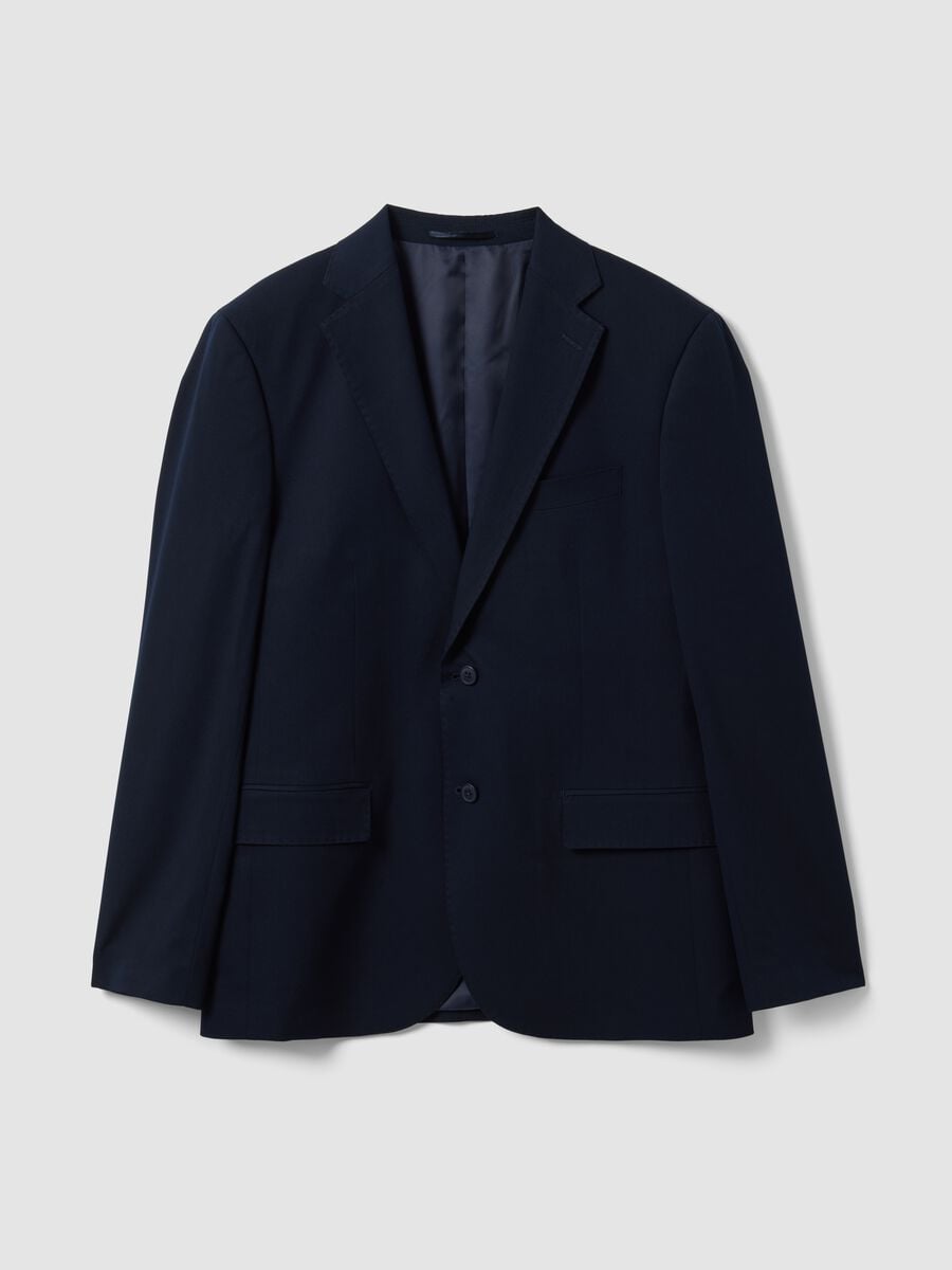 Blazer azul em viscose el&aacute;stica com lapelas cl&aacute;ssicas_0