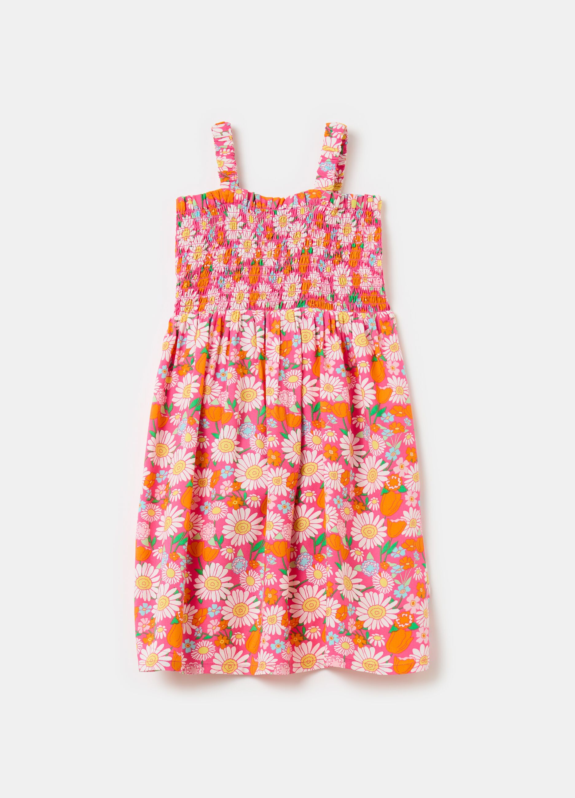 Floral dress with smock stitching