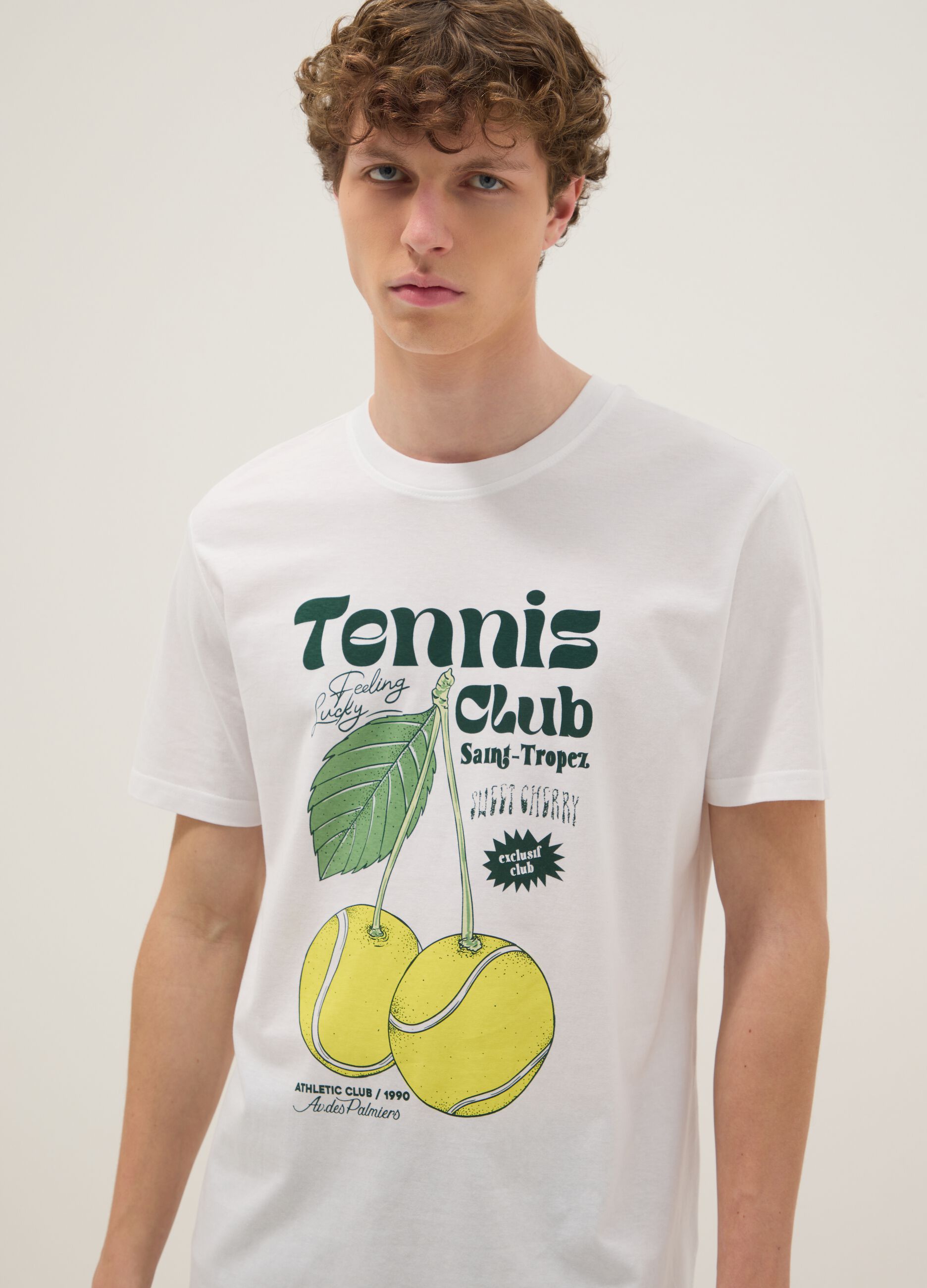 Wei&szlig;es T-Shirt aus reiner Baumwolle mit Print, Regular Fit