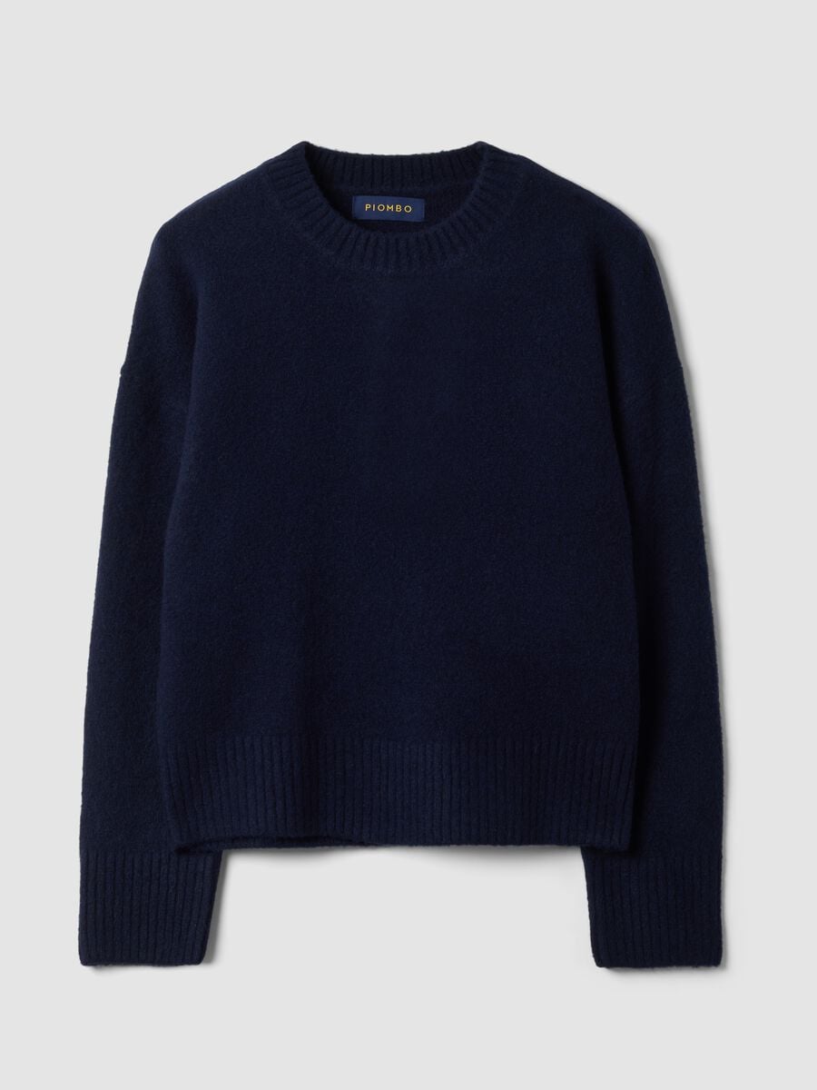 Maglia blu navy in lana elasticizzata con girocollo_0