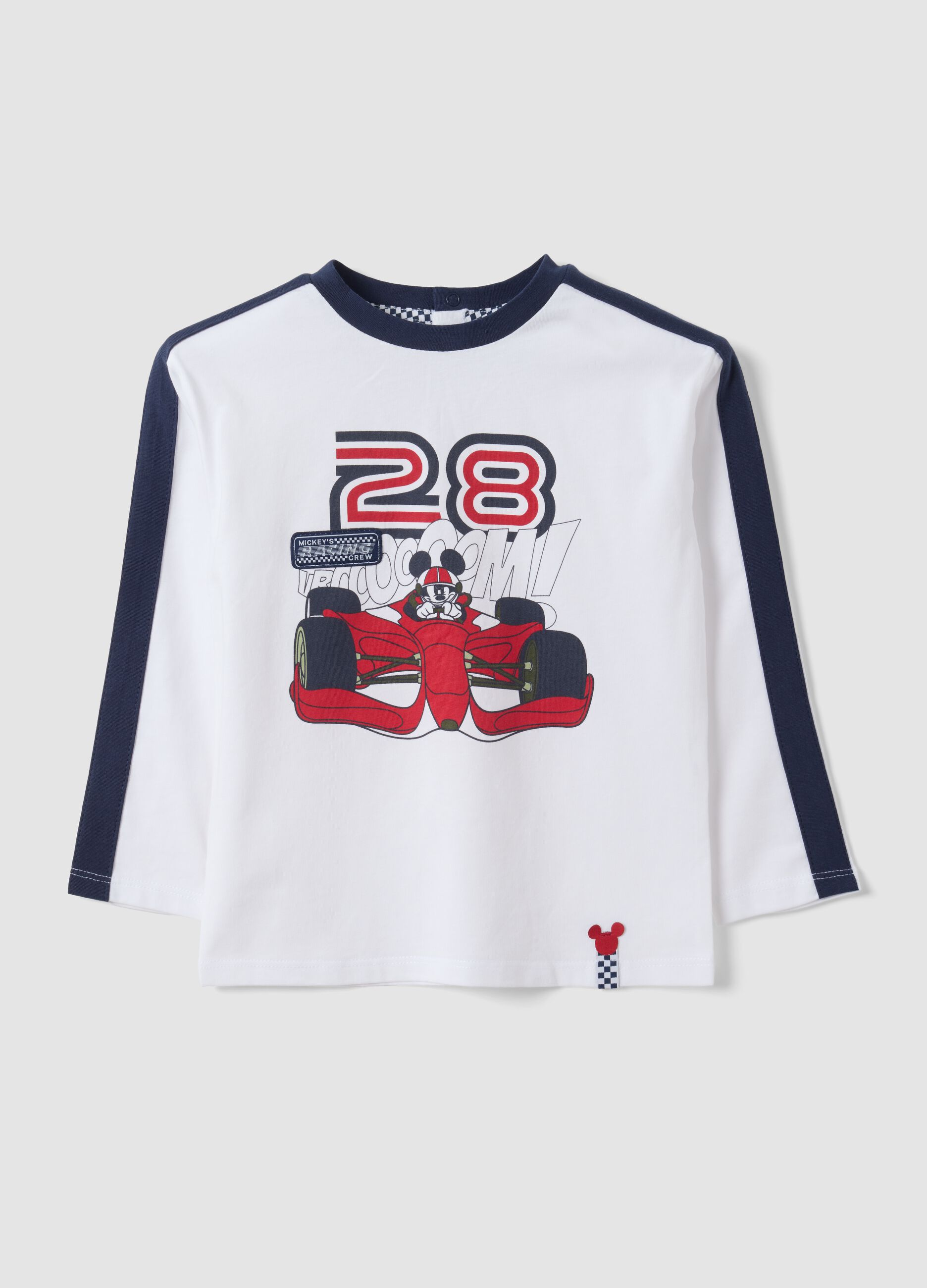White pure cotton crew-neck T-shirt with Mickey print for baby boy