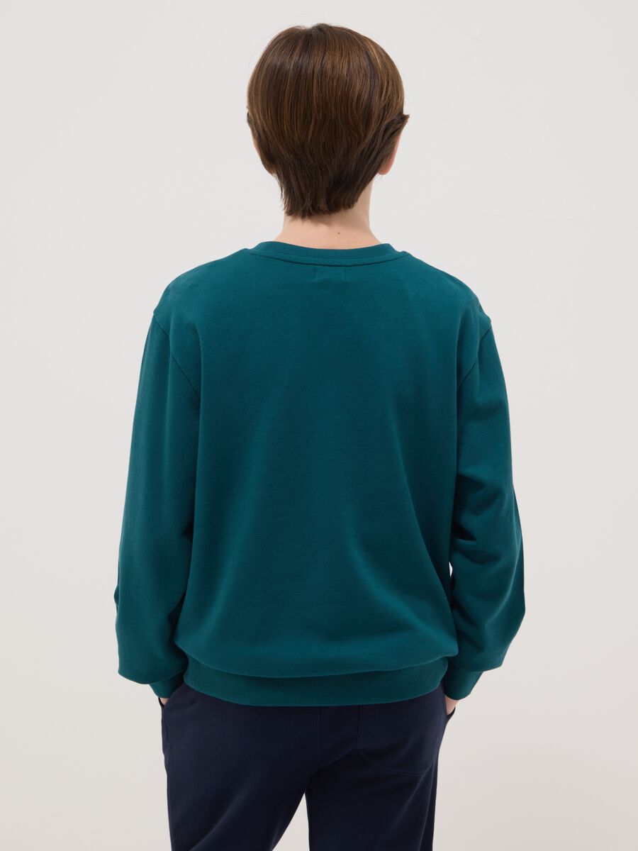 Green crewneck sweatshirt for boys in pure cotton, regular fit with print_2