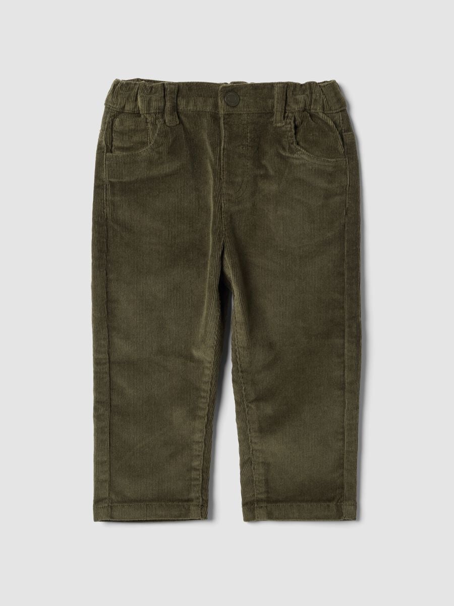 Pantaloni verdi in cotone elasticizzato a coste_0