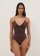 Brown stretch swimsuit with embellished straps_1