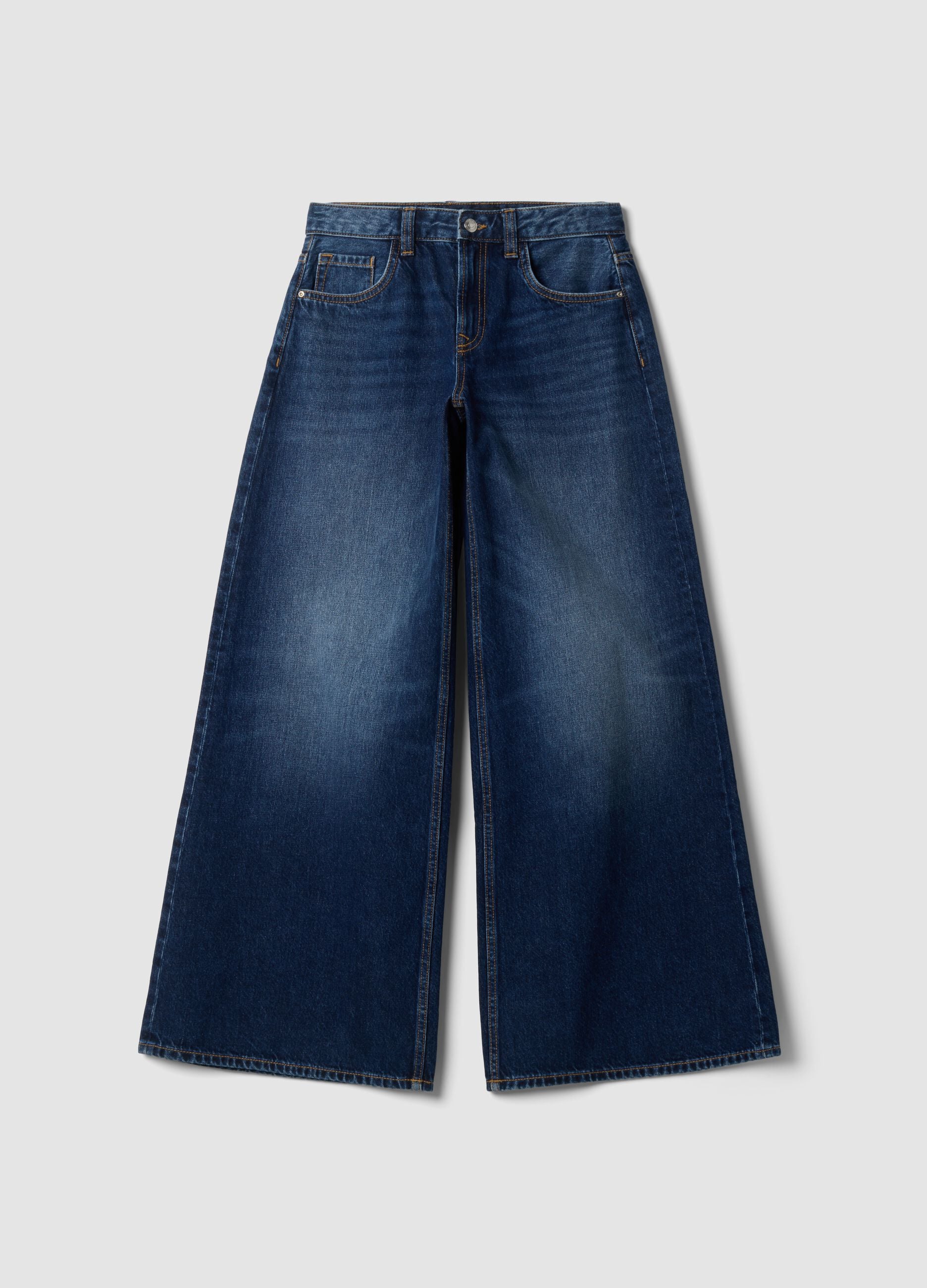 Blue pure cotton super wide-leg jeans