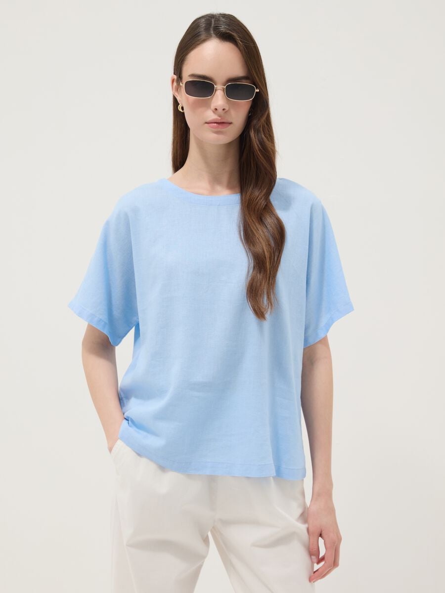 Light blue linen and viscose-blend blouse, regular fit_1
